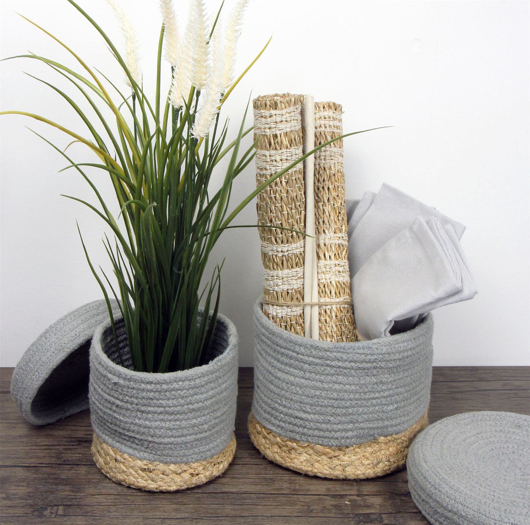 Balham Lidded Nested 18x18x17cm Grey Set of 2 Baskets