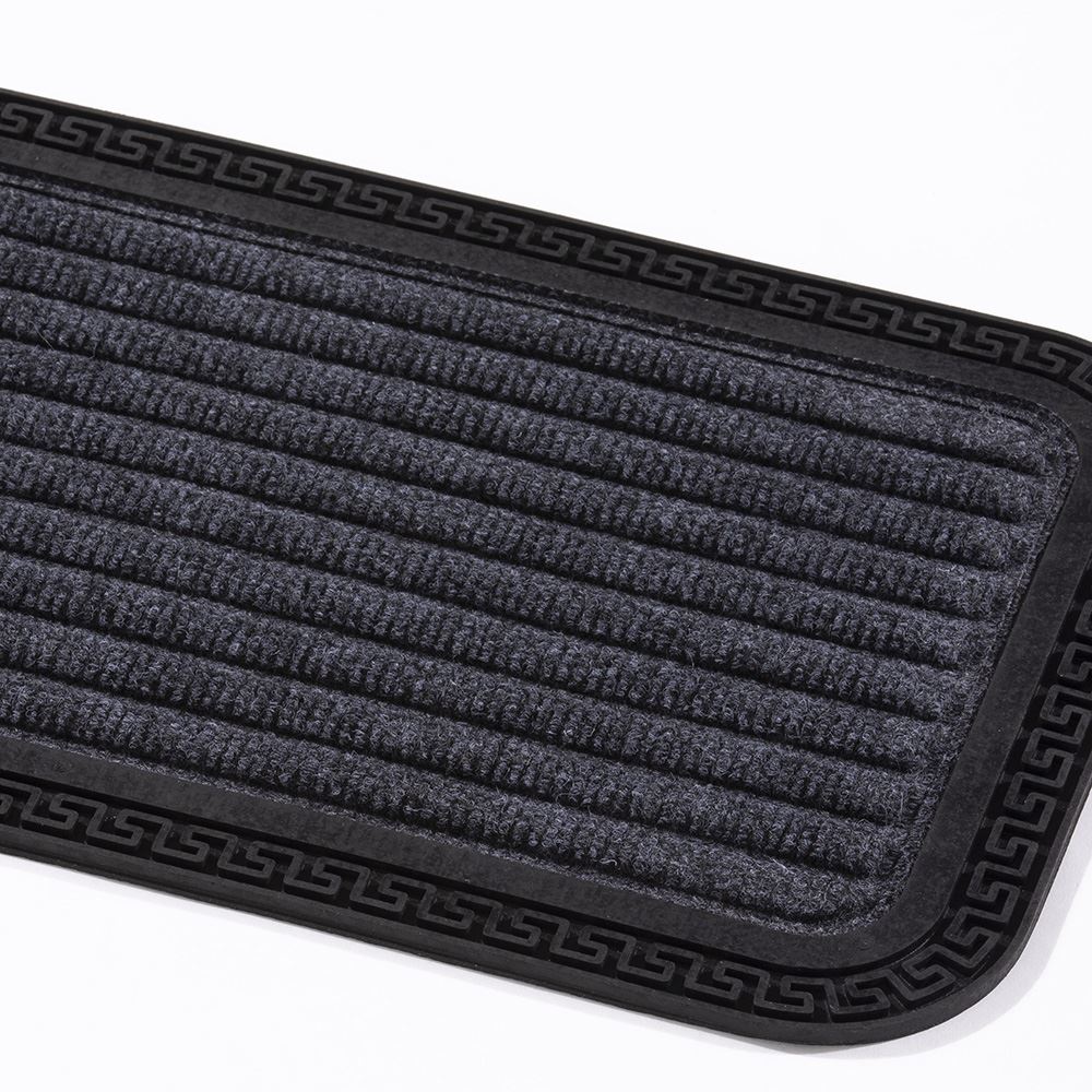 Millbrook Stripe Embossed Backed Polypropylene 25x60cm Grey Doormat