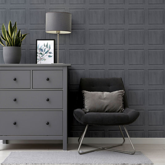 Washed Panel Charcoal Wallpaper