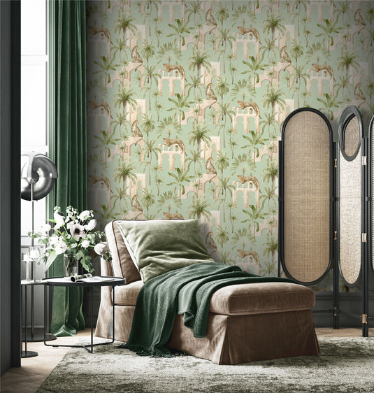 Leopard Arches Sage Green Wallpaper