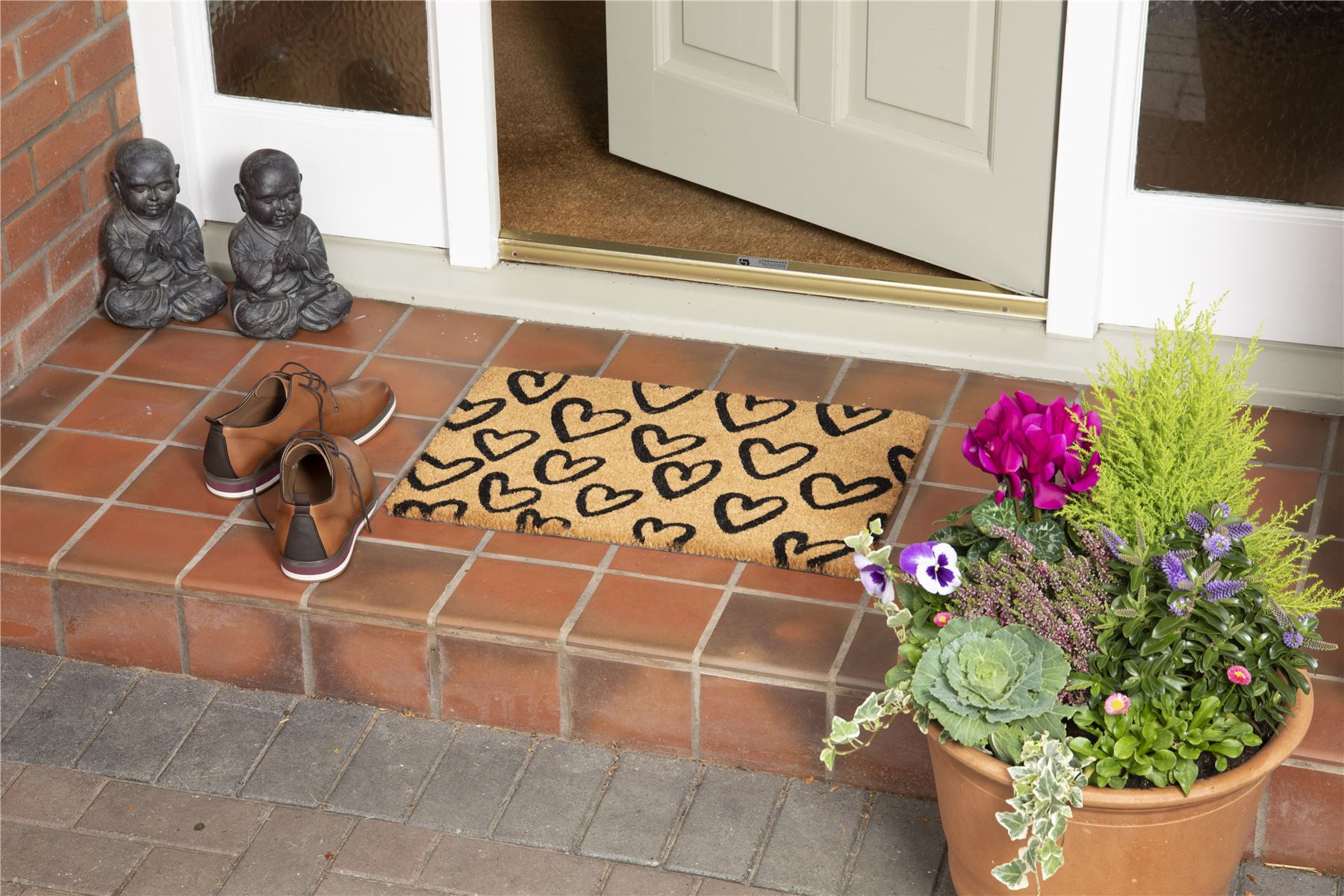 Astley Printed Hand Drawn Hearts Natural Doormat