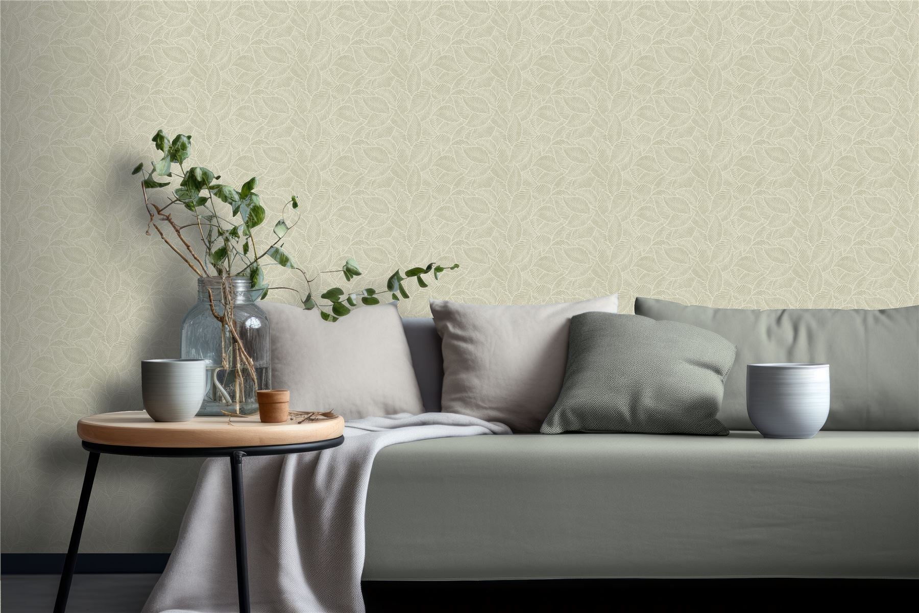 Leaf Print Sage Wallpaper