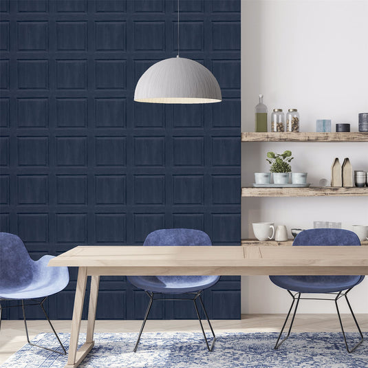 Washed Panel Navy Wallpaper