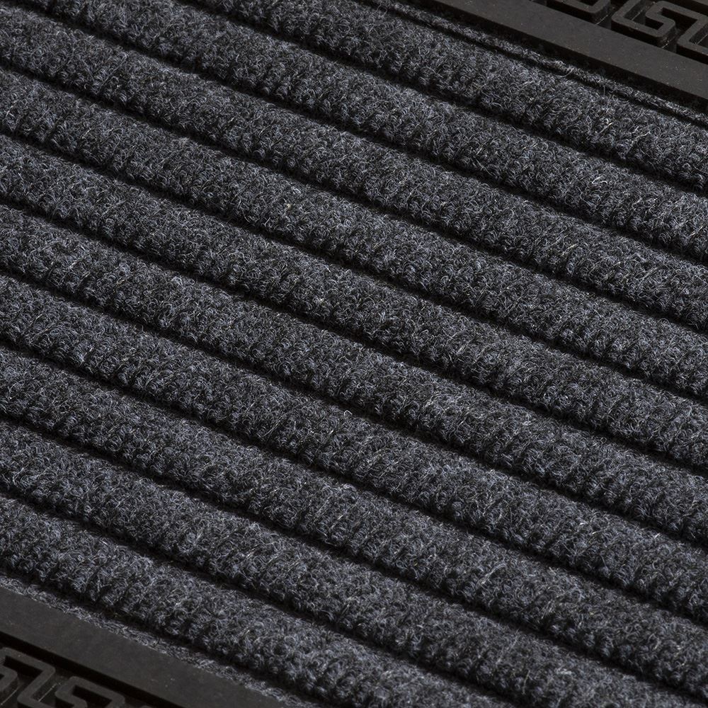 Millbrook Stripe Embossed Backed Polypropylene 25x60cm Grey Doormat