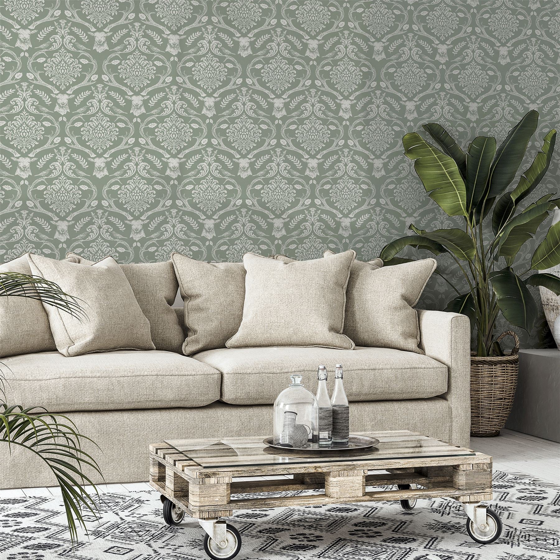 Stag Damask Sage Green