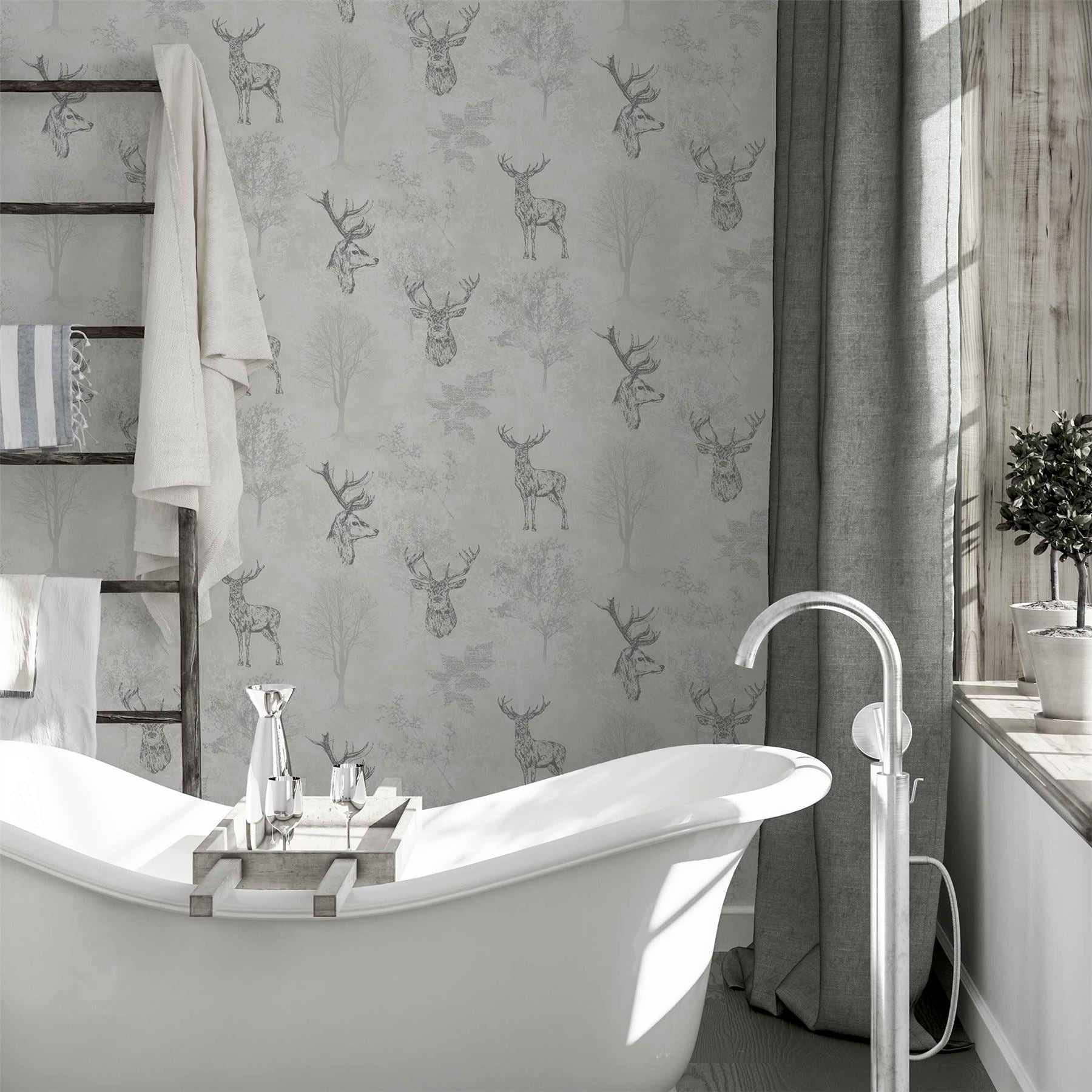 Etched Stag Mono Wallpaper sw12