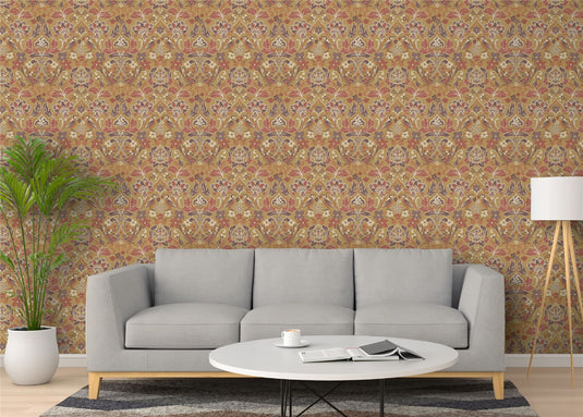 Folk Floral Ochre Wallpaper