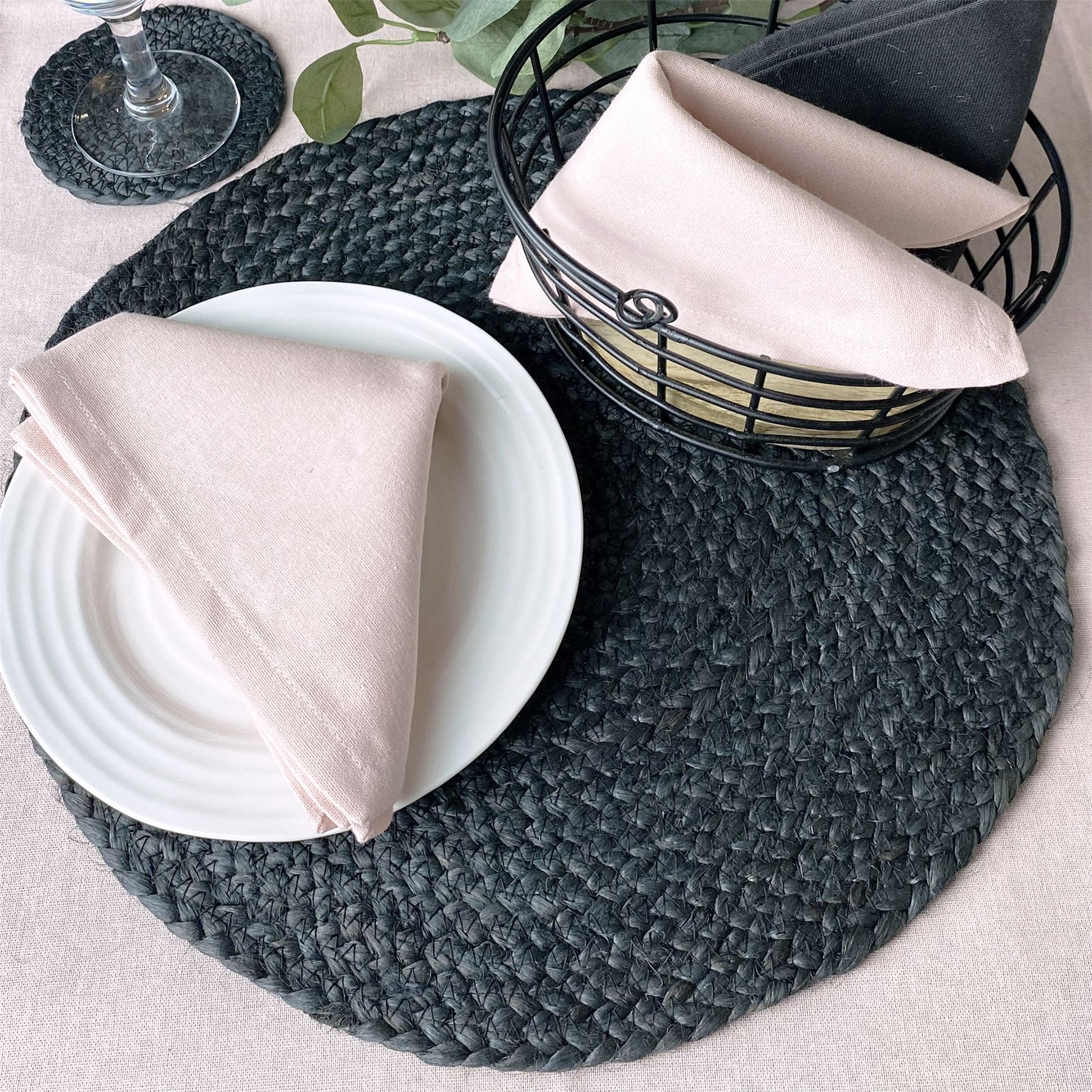 Ure Jute Rope 38x38cm Black Set of 2 Placemats with Tie