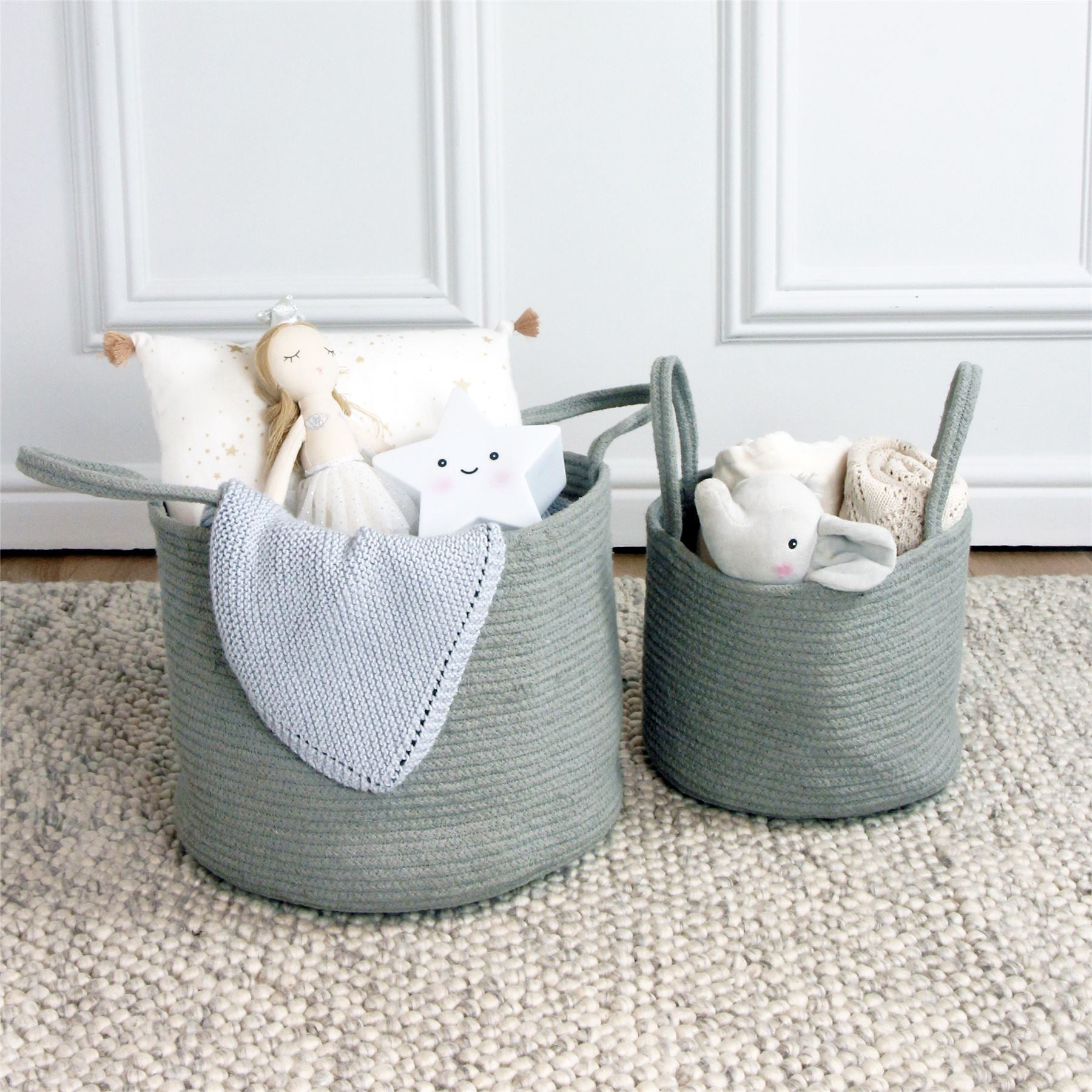 Beckton 100% Cotton Baskets with Handle Grey Set of 2 Baskets