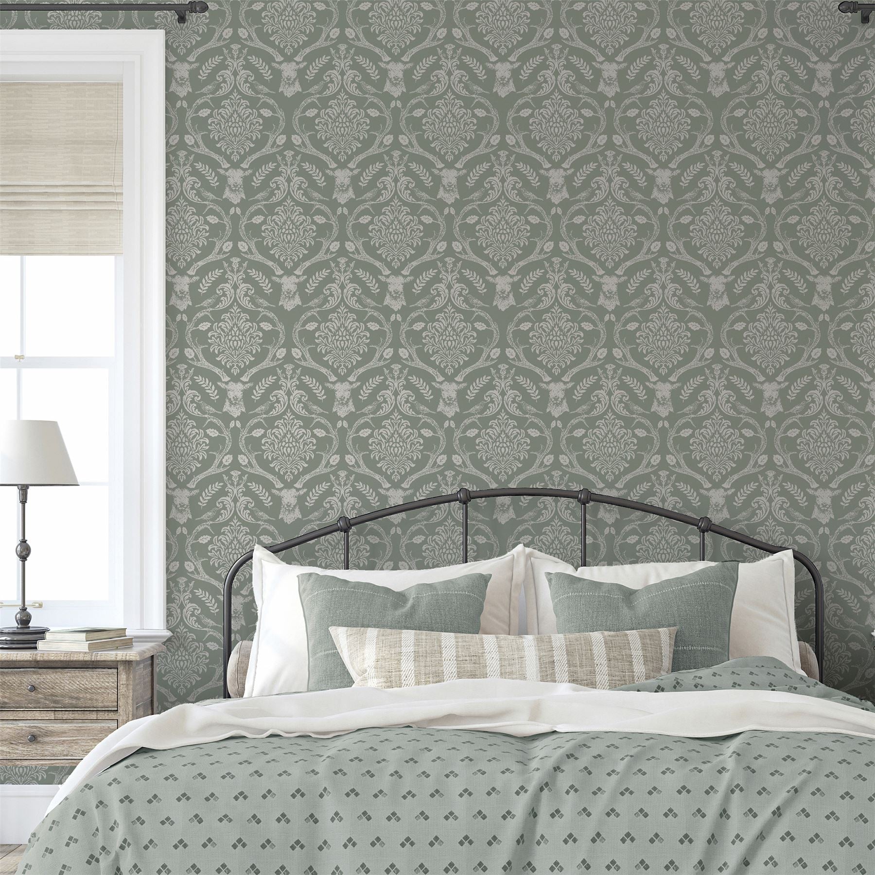 Stag Damask Sage Green