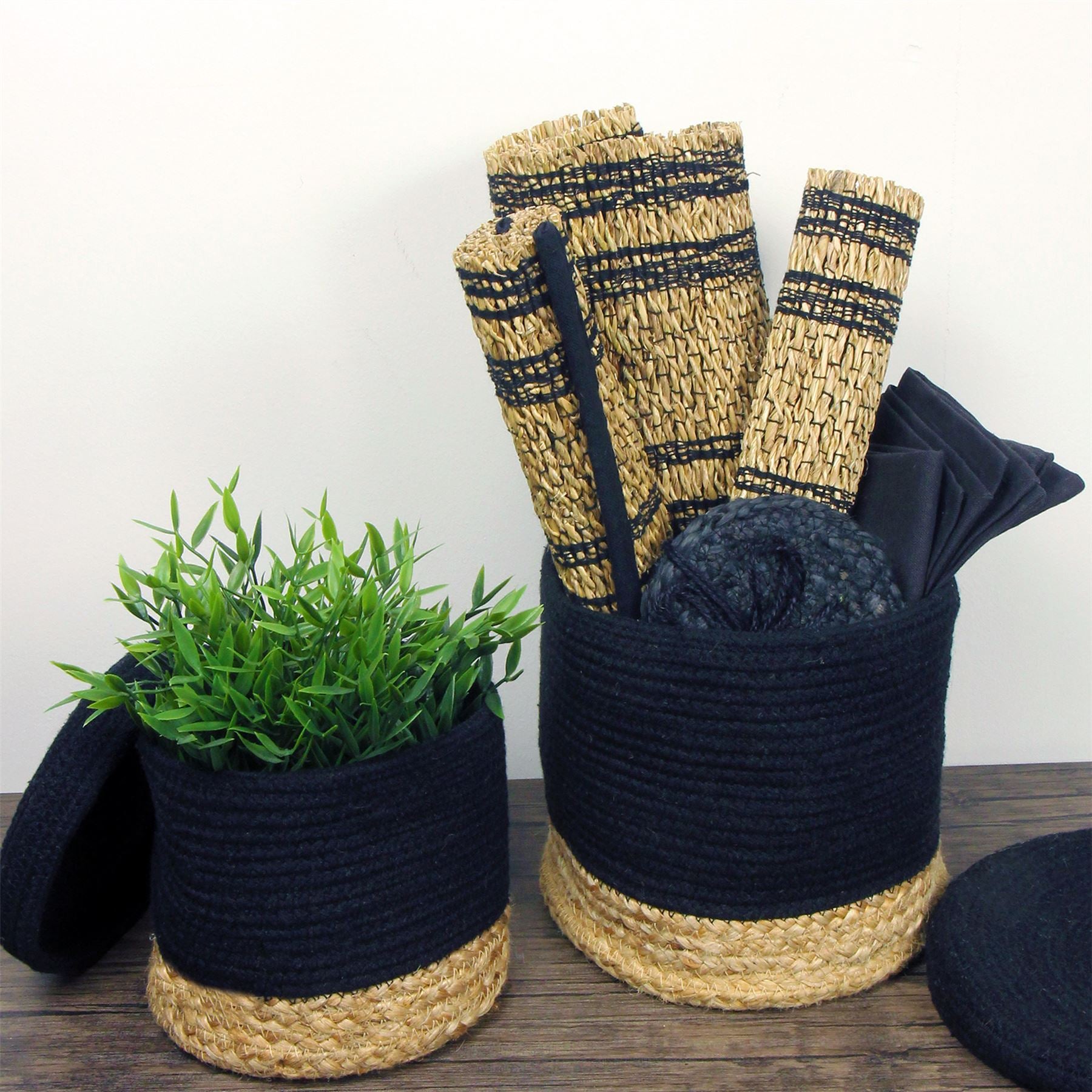 Balham  Lidded Nested 18x18x17cm Black Set of 2 Baskets
