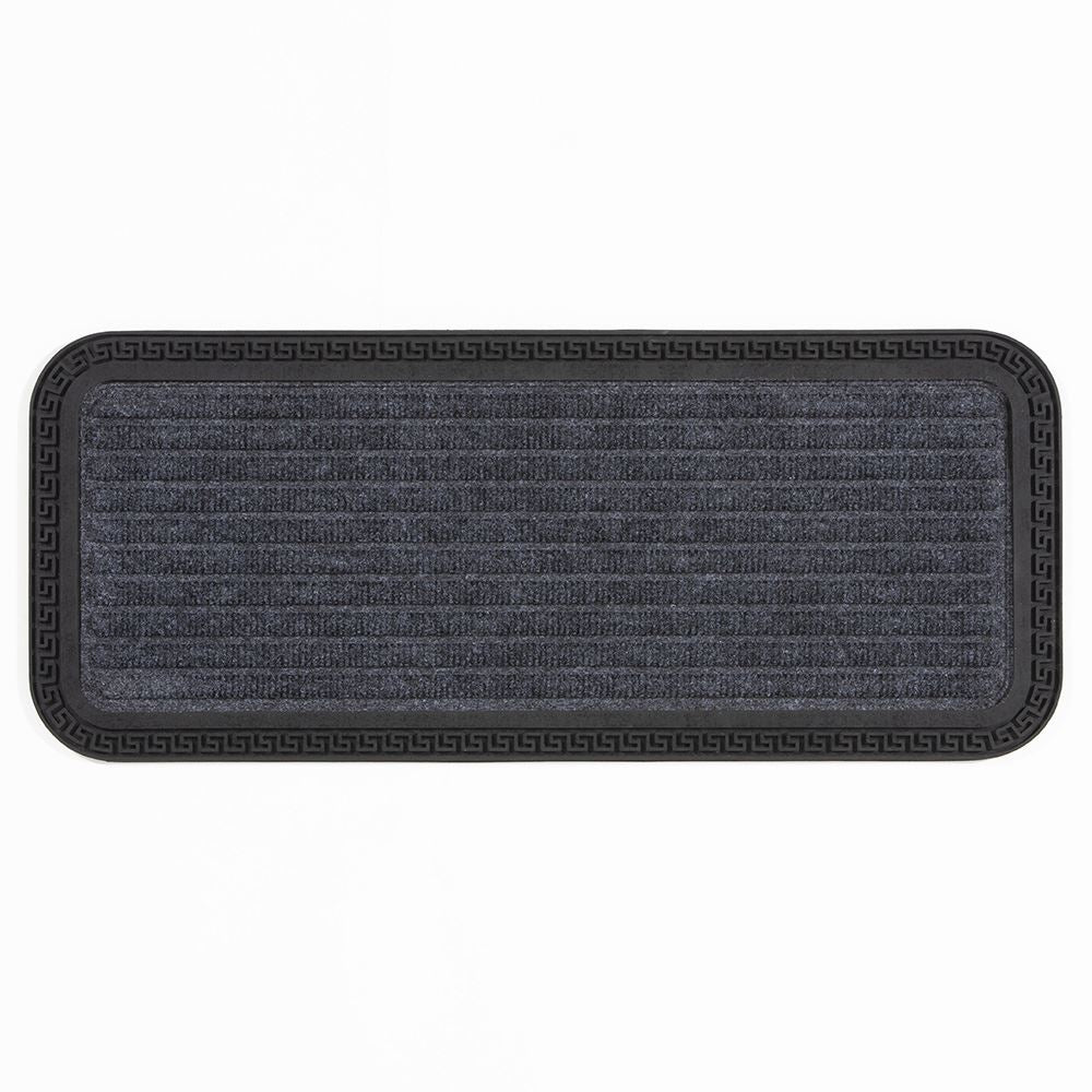 Millbrook Stripe Embossed Backed Polypropylene 25x60cm Grey Doormat
