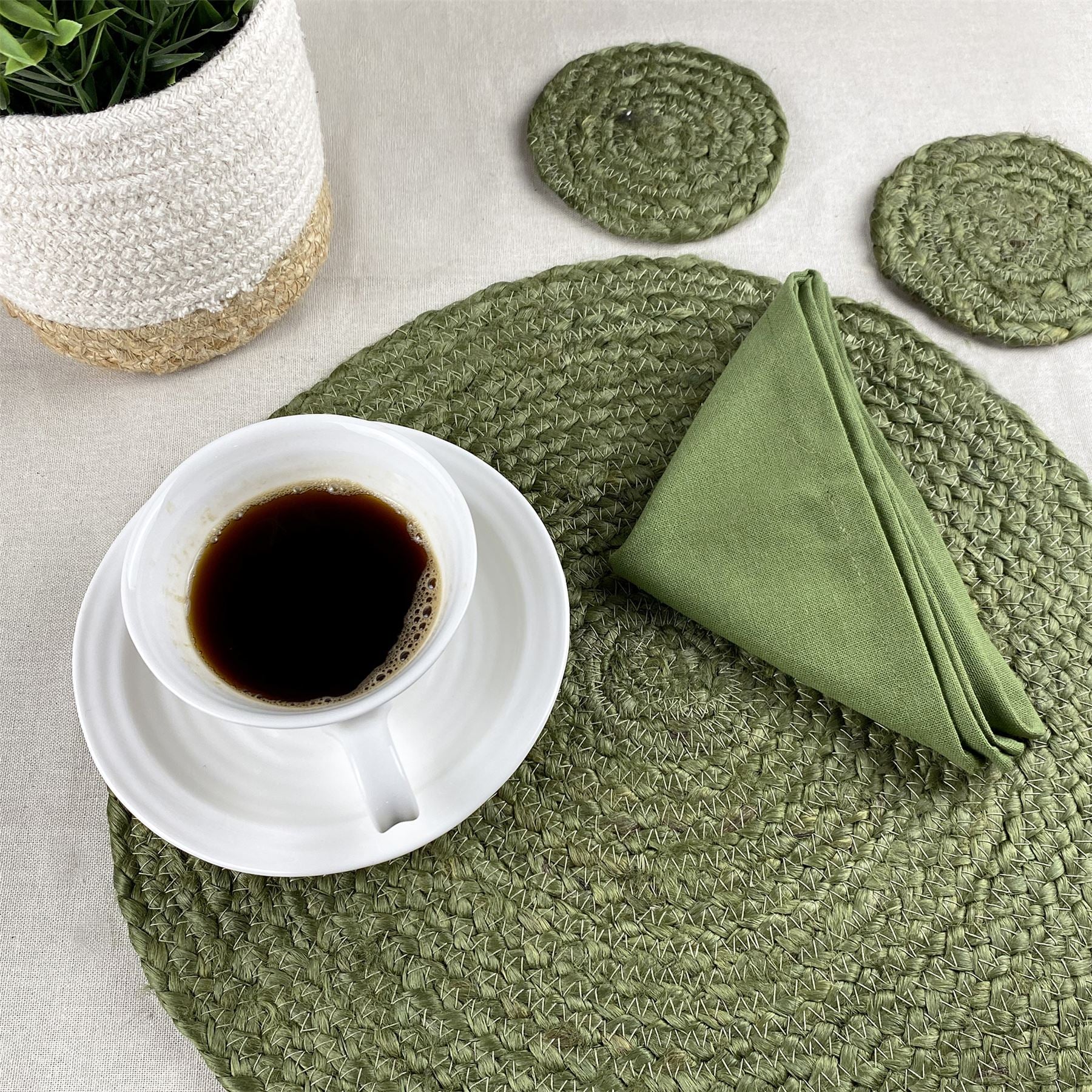 Ure Jute Rope 38x38cm Olive Set of 2 Placemats with Tie