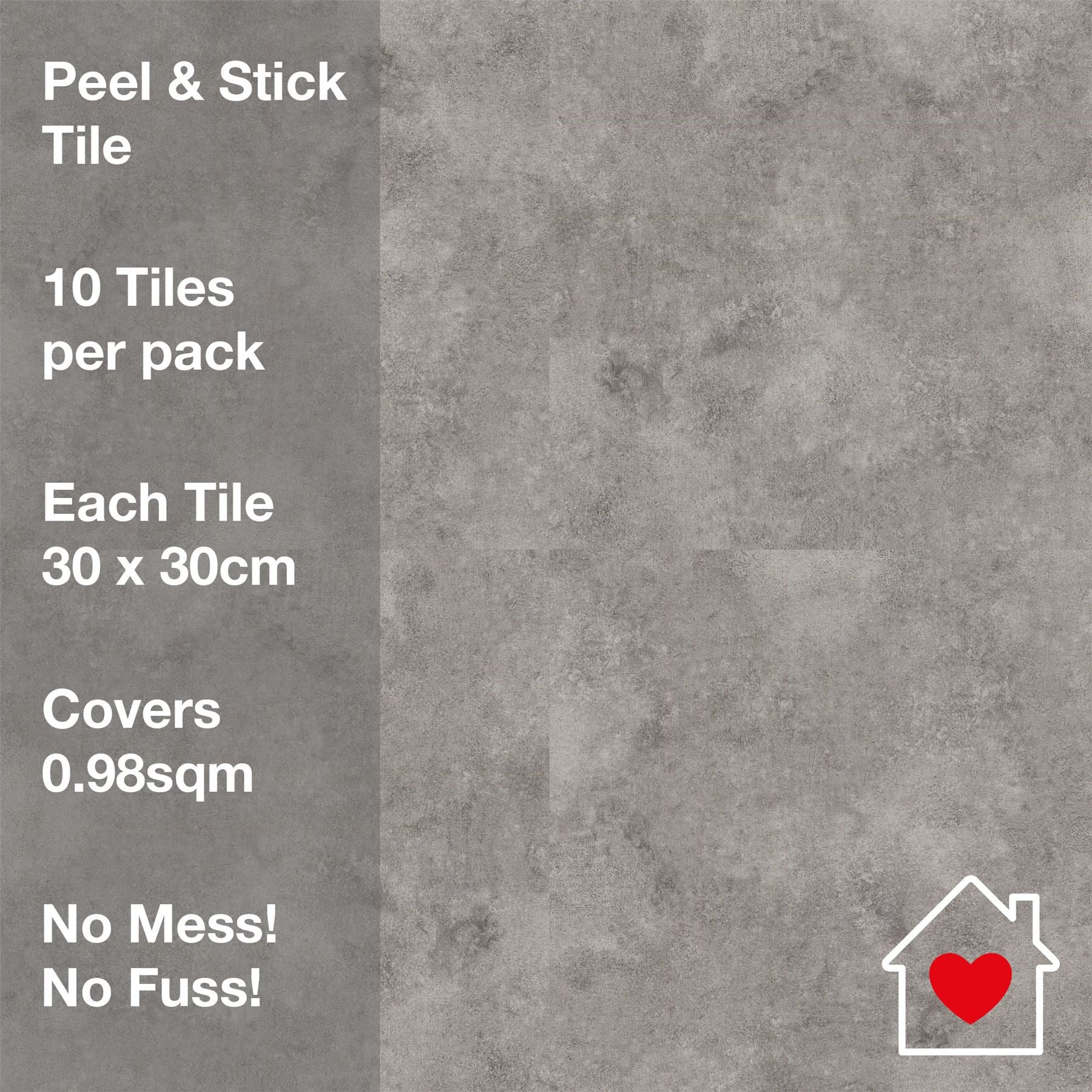 Floor Tile Textured Plain 30.5x30.5cm Grey (10 Tiles Per Pack) - sw6