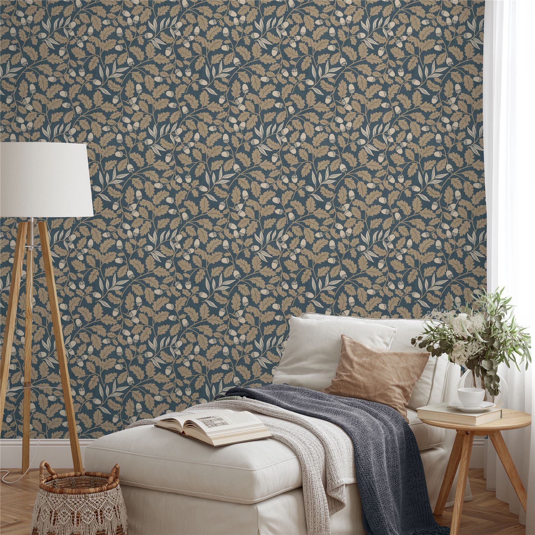 Acorn Trail Navy Wallpaper
