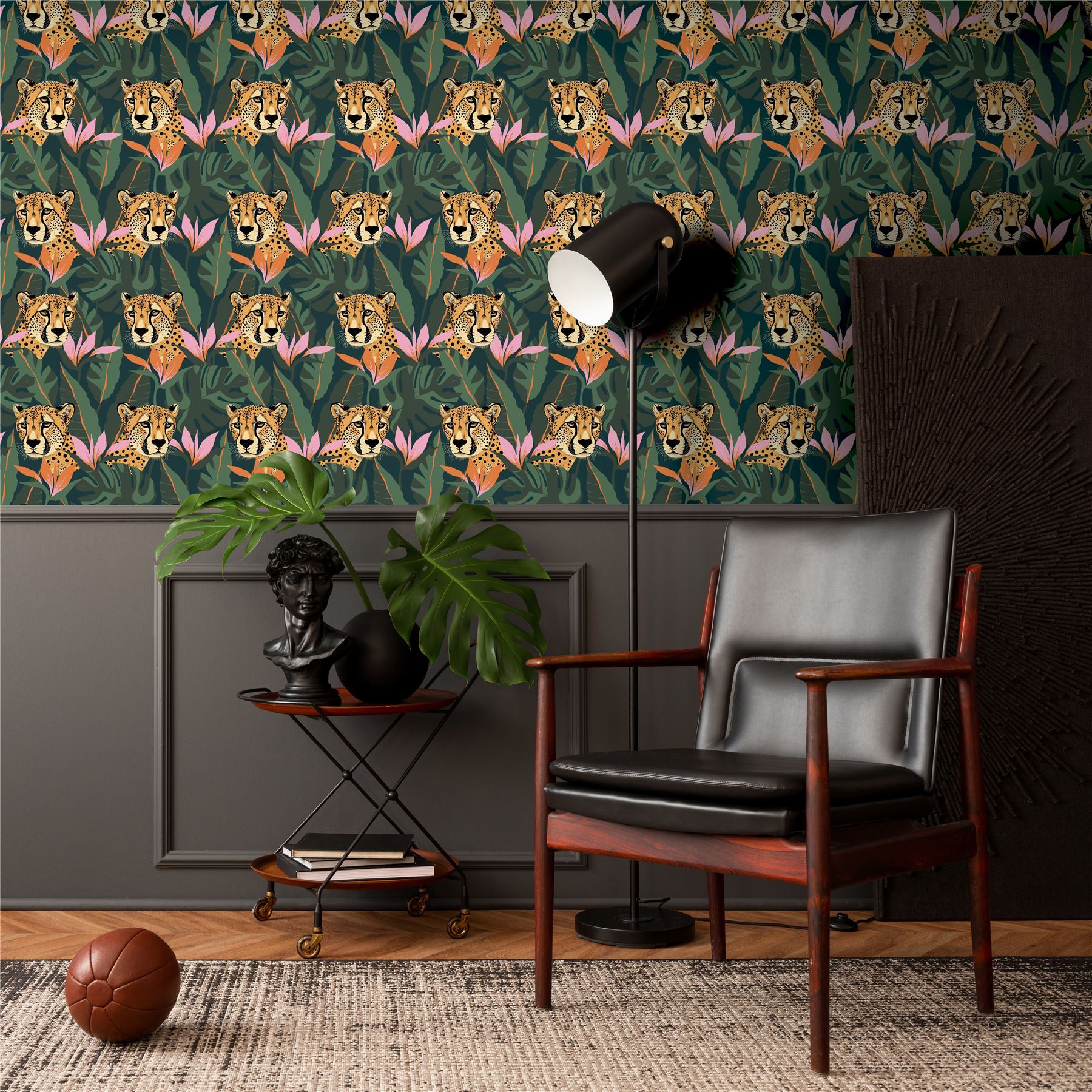Jungle Leopard Dark Green Wallpaper