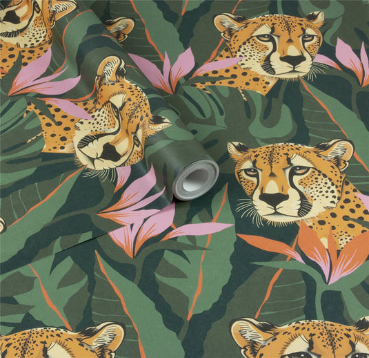 Jungle Leopard Green Wallpaper