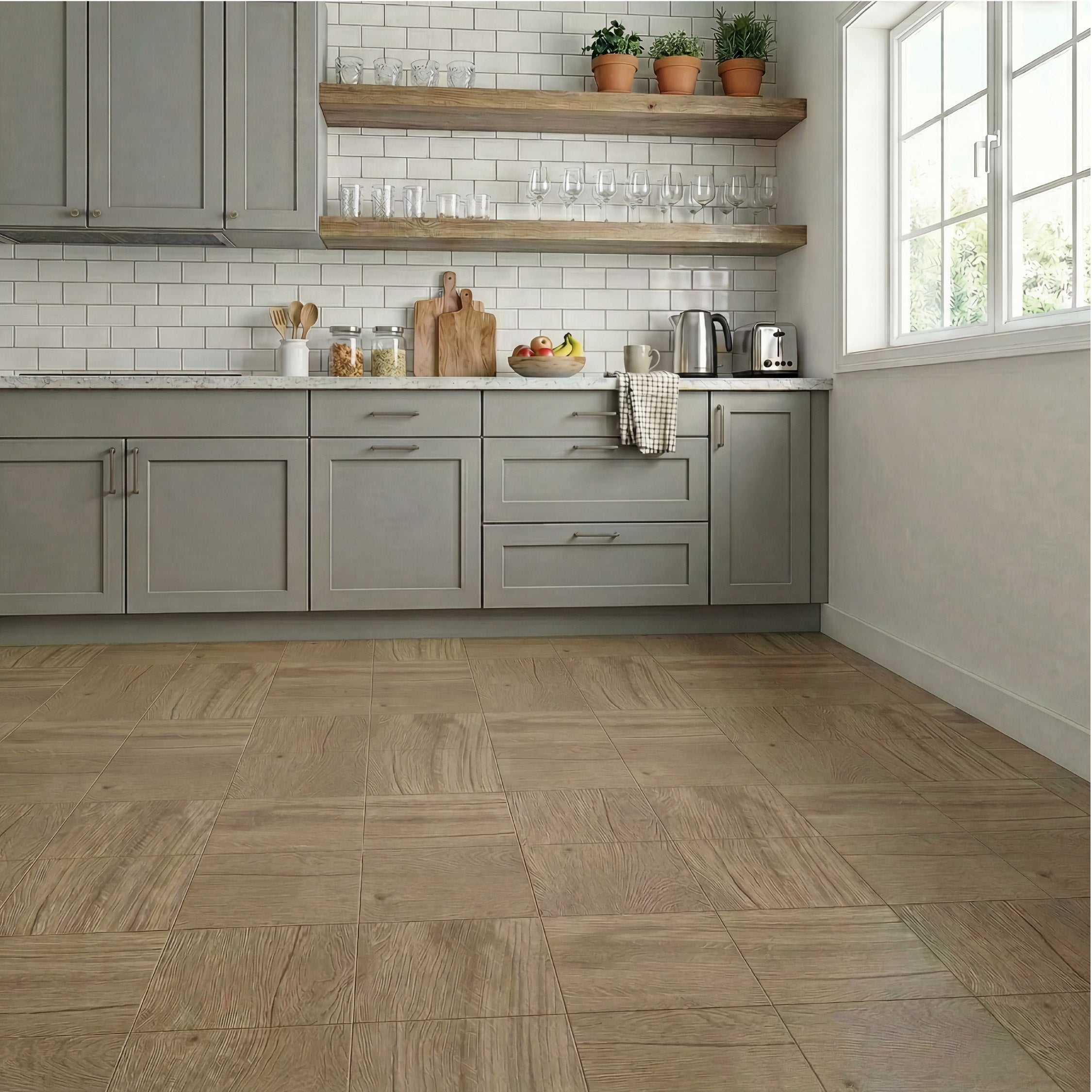 Floor Tile Wood 30.5x30.5cm Natural (10 Tiles Per Pack)