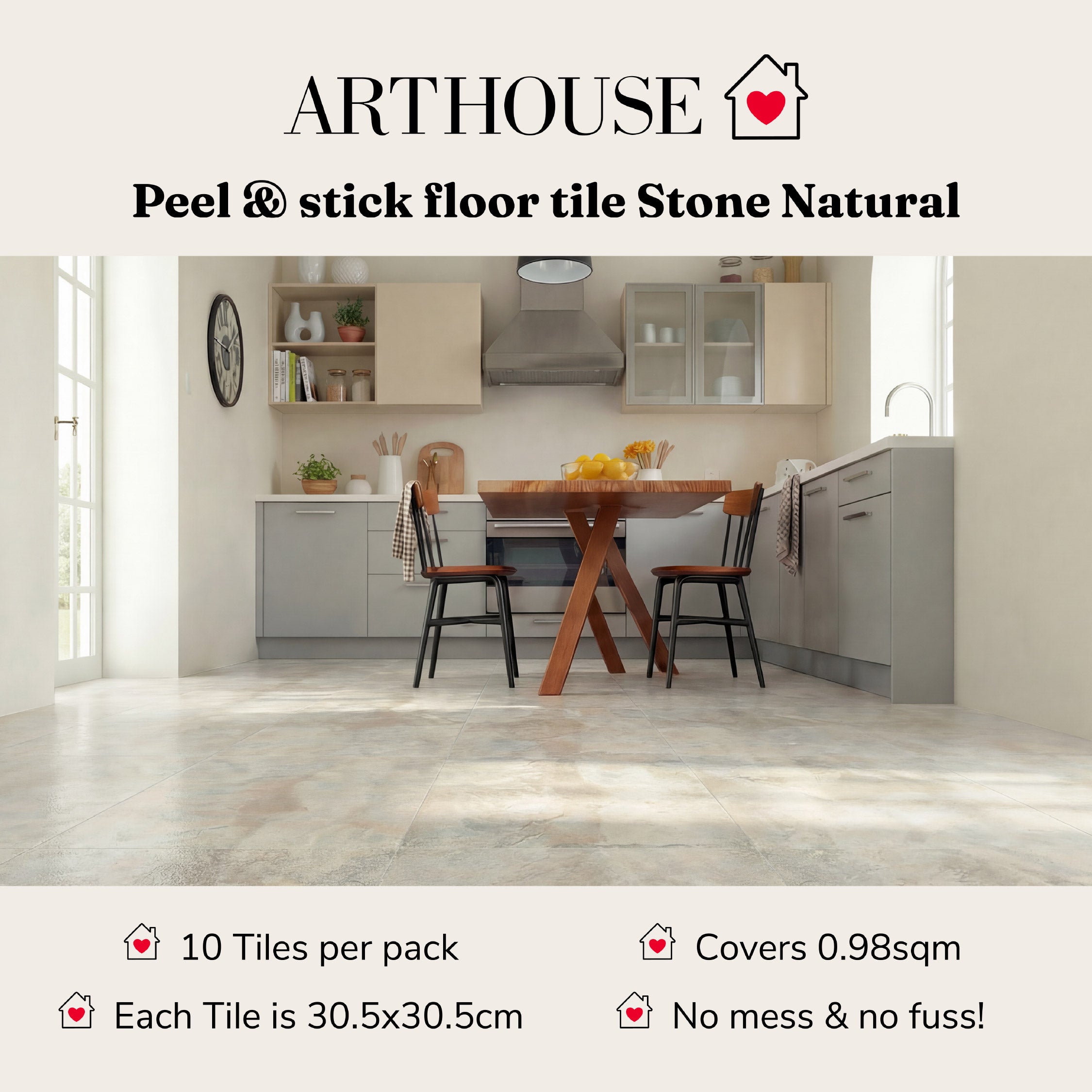 Floor Tile Stone 30.5x30.5cm Natural (10 Tiles Per Pack)