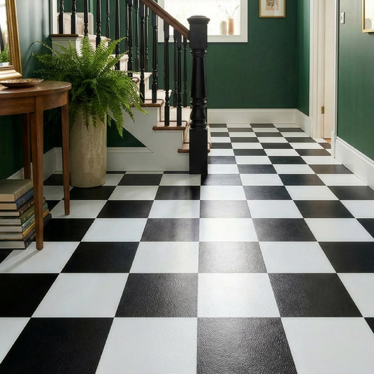 Floor Tile Plain 30.5x30.5cm Black & White (10 Tiles Per Pack)