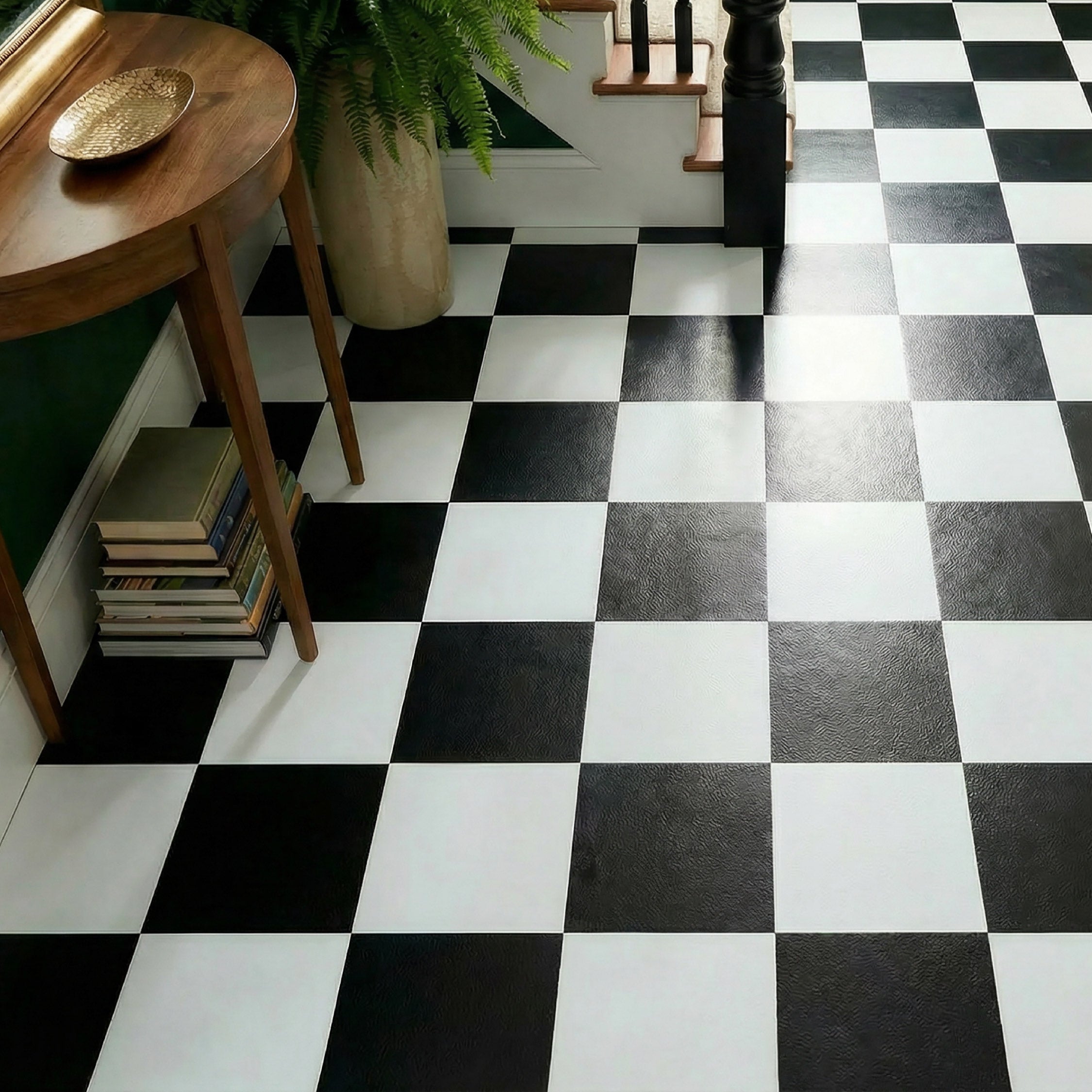 Floor Tile Plain 30.5x30.5cm Black & White (10 Tiles Per Pack)