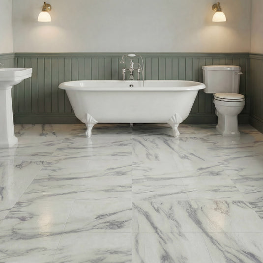 Floor Tile Carrara Marble 30.5x30.5cm Mono (10 Tiles Per Pack)