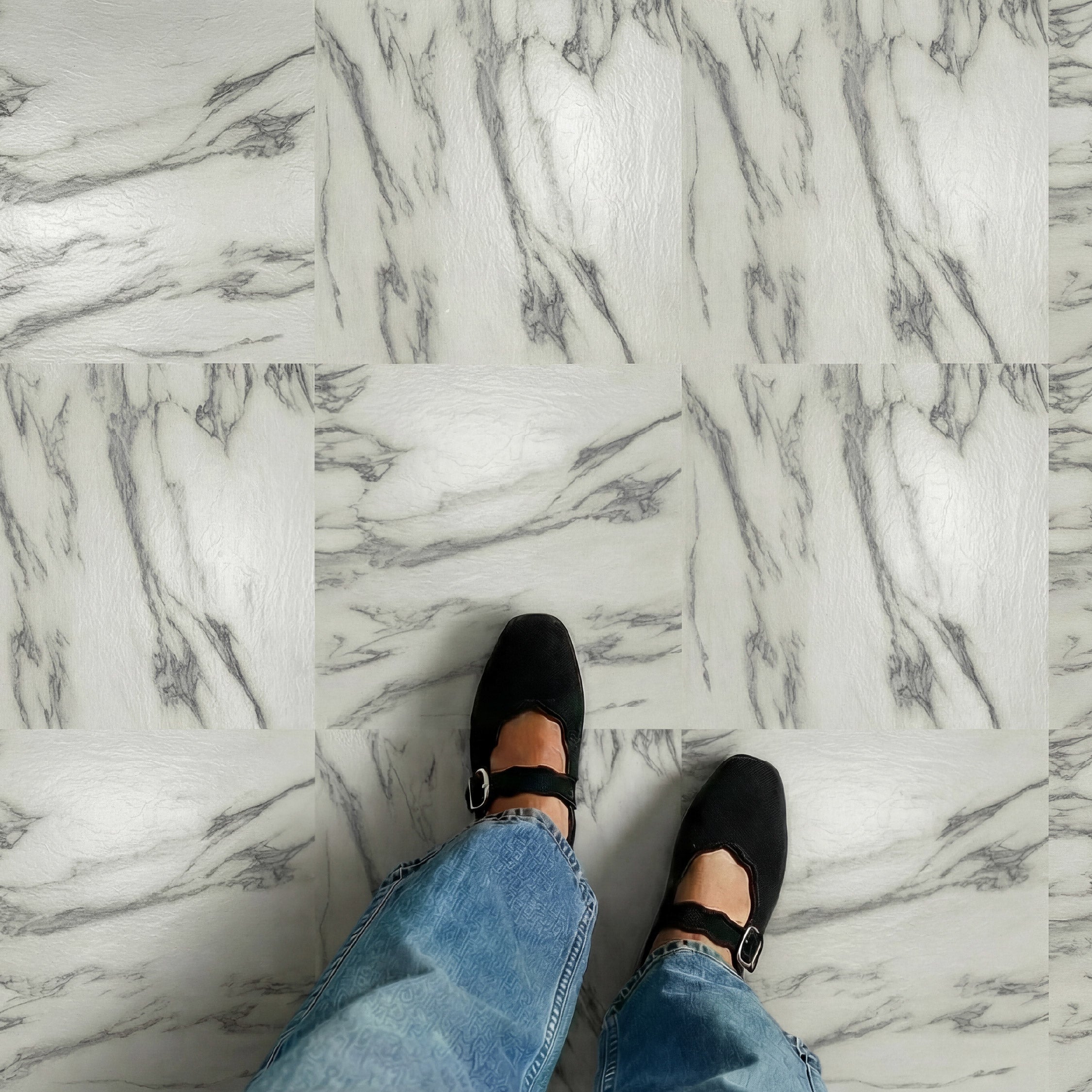 Floor Tile Carrara Marble 30.5x30.5cm Mono (10 Tiles Per Pack)
