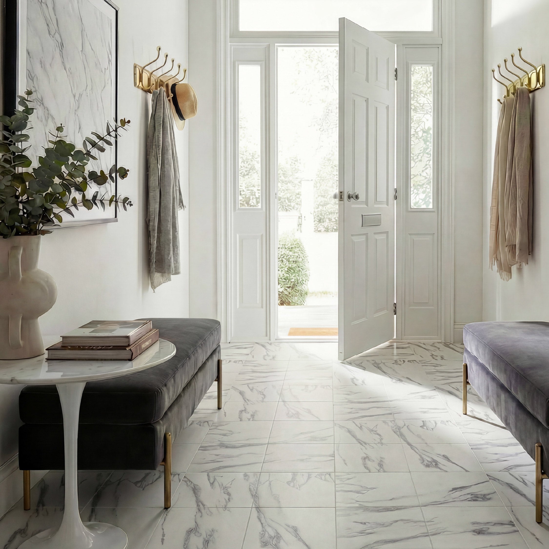 Floor Tile Carrara Marble 30.5x30.5cm Mono (10 Tiles Per Pack)
