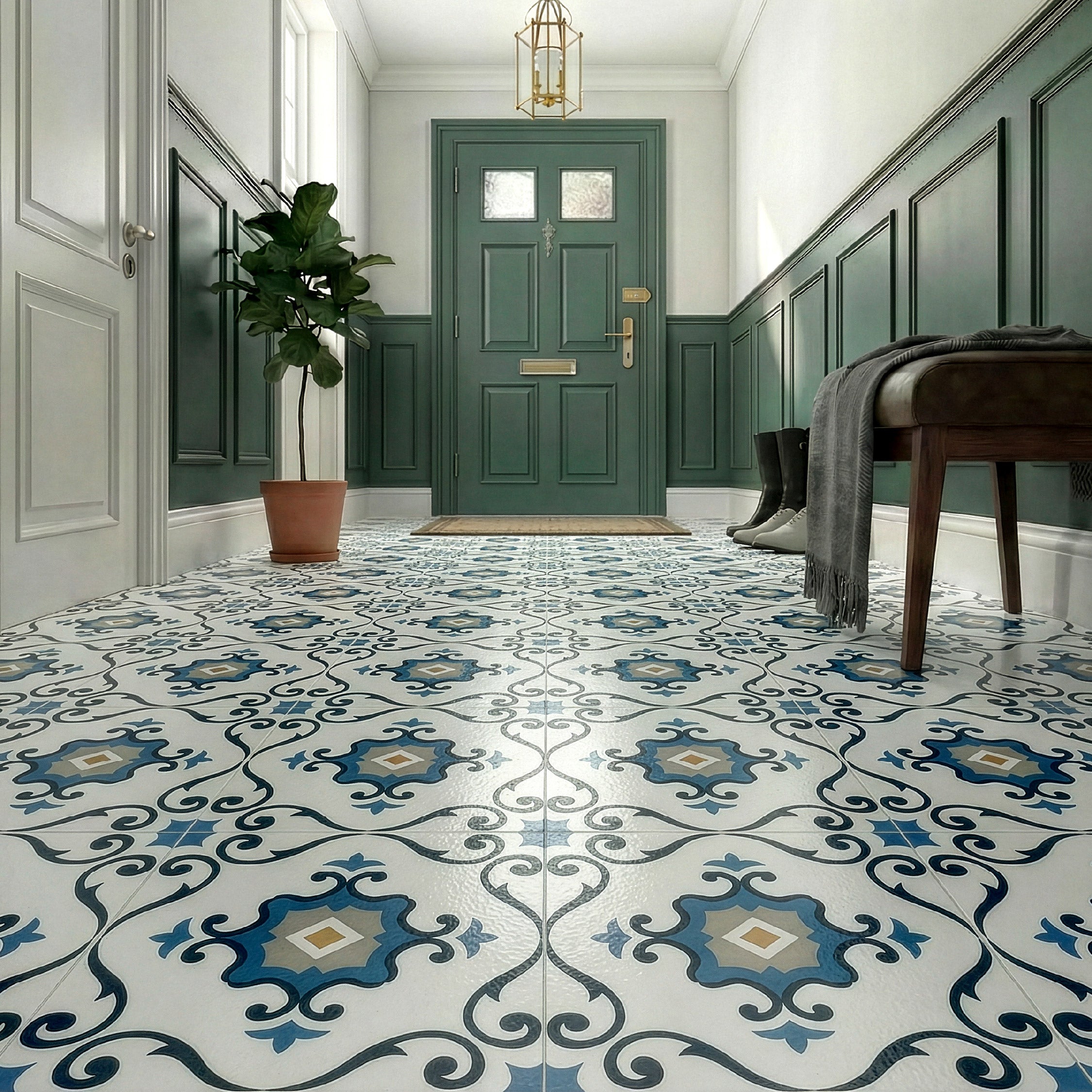 Floor Tile Motif 30.5x30.5cm Blue (10 Tiles Per Pack)