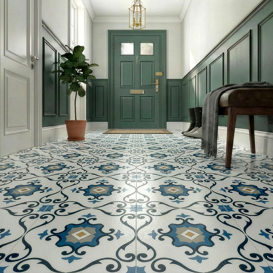 Floor Tile Motif 30.5x30.5cm Blue (10 Tiles Per Pack)