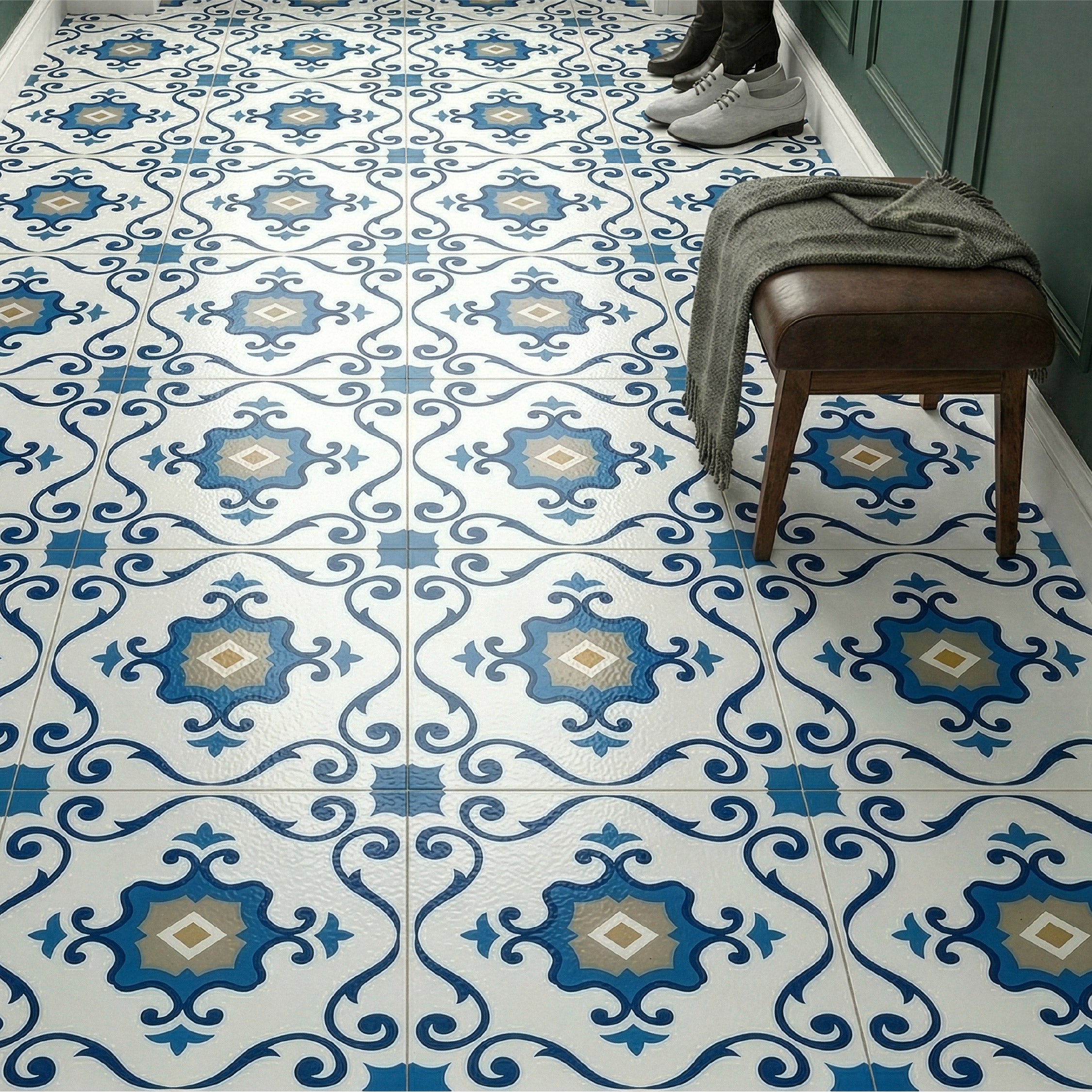Floor Tile Motif 30.5x30.5cm Blue (10 Tiles Per Pack)