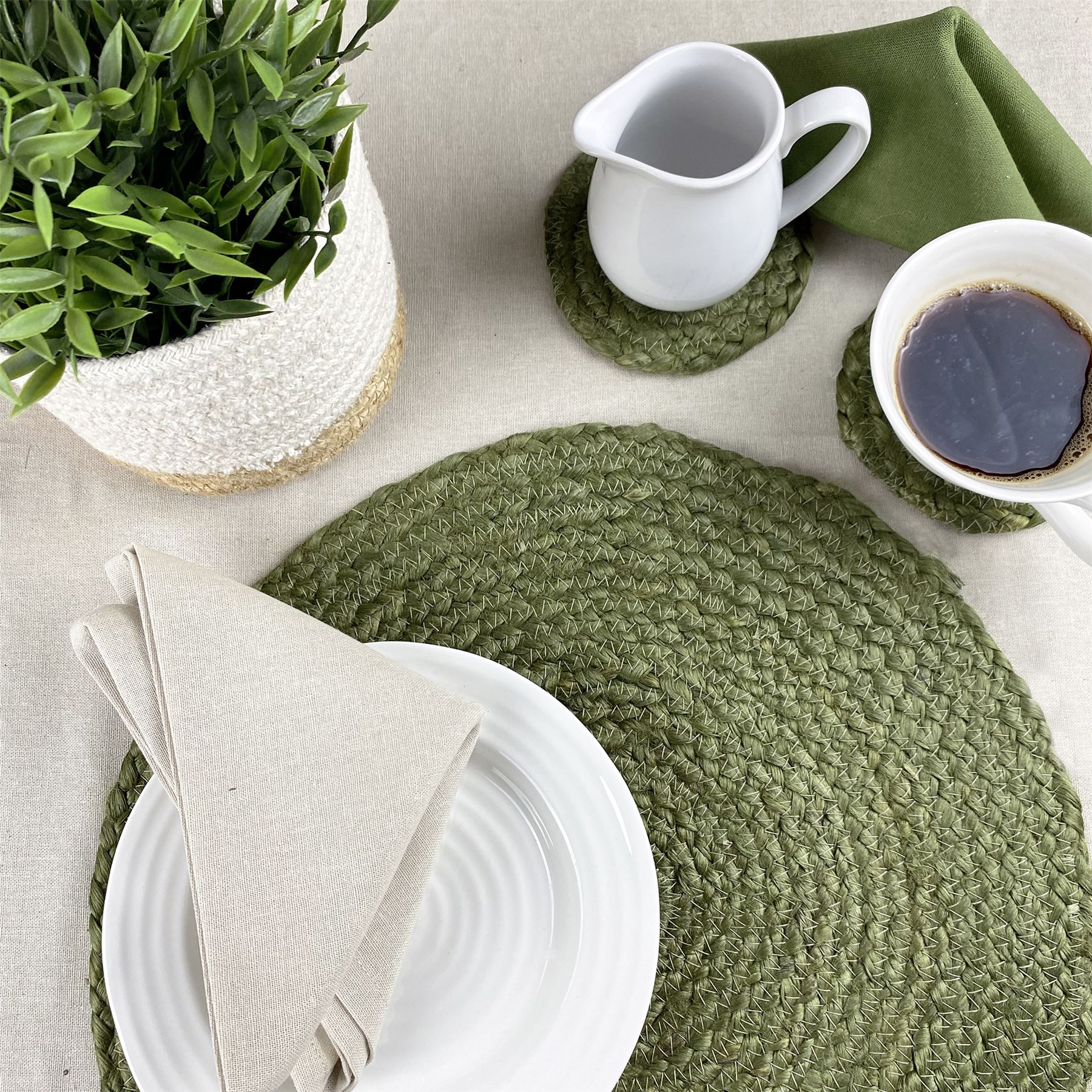 Ure Jute Rope 38x38cm Olive Set of 2 Placemats with Tie