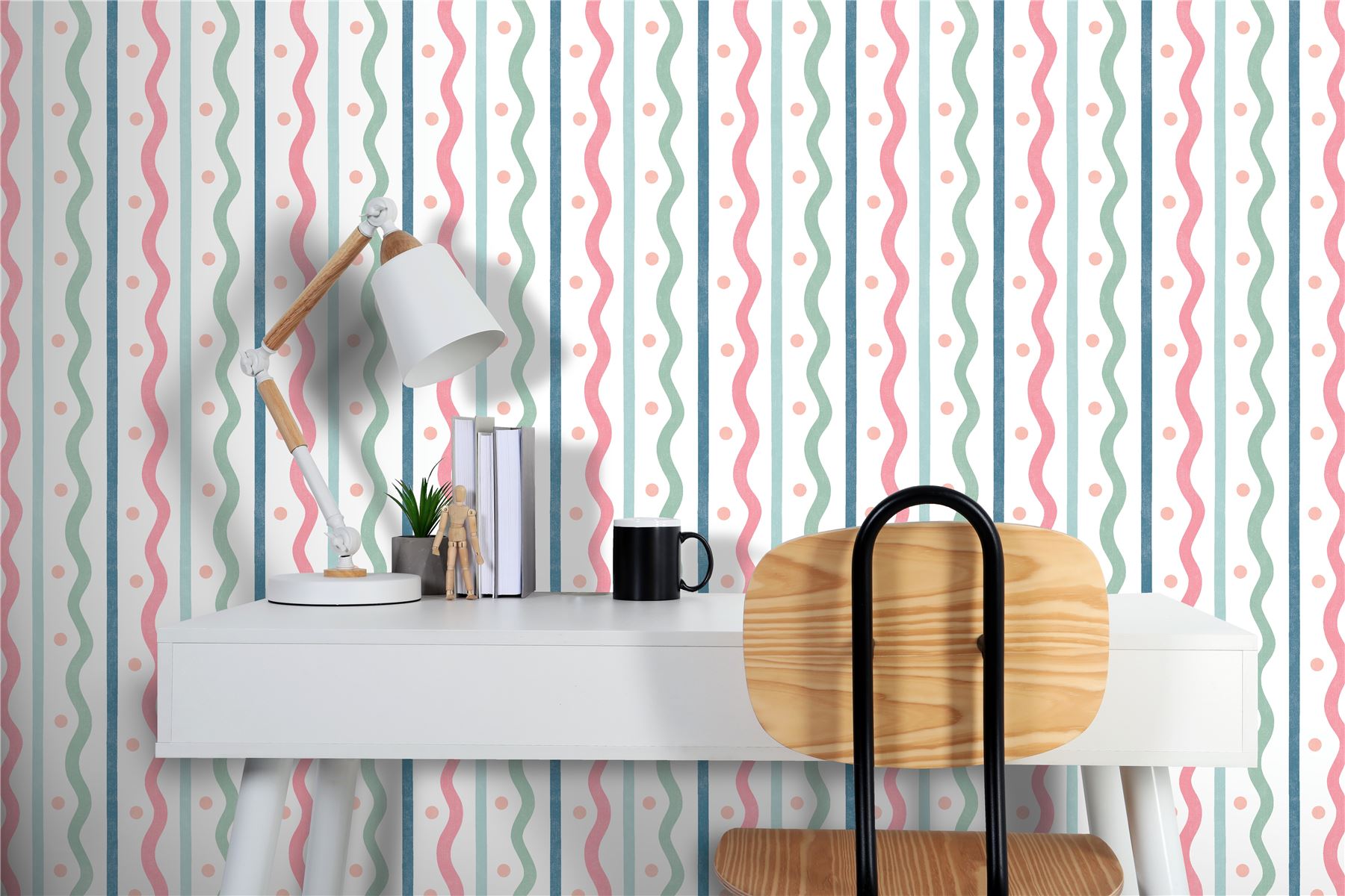 Squiggle Stripe Pink Multi Wallpaper