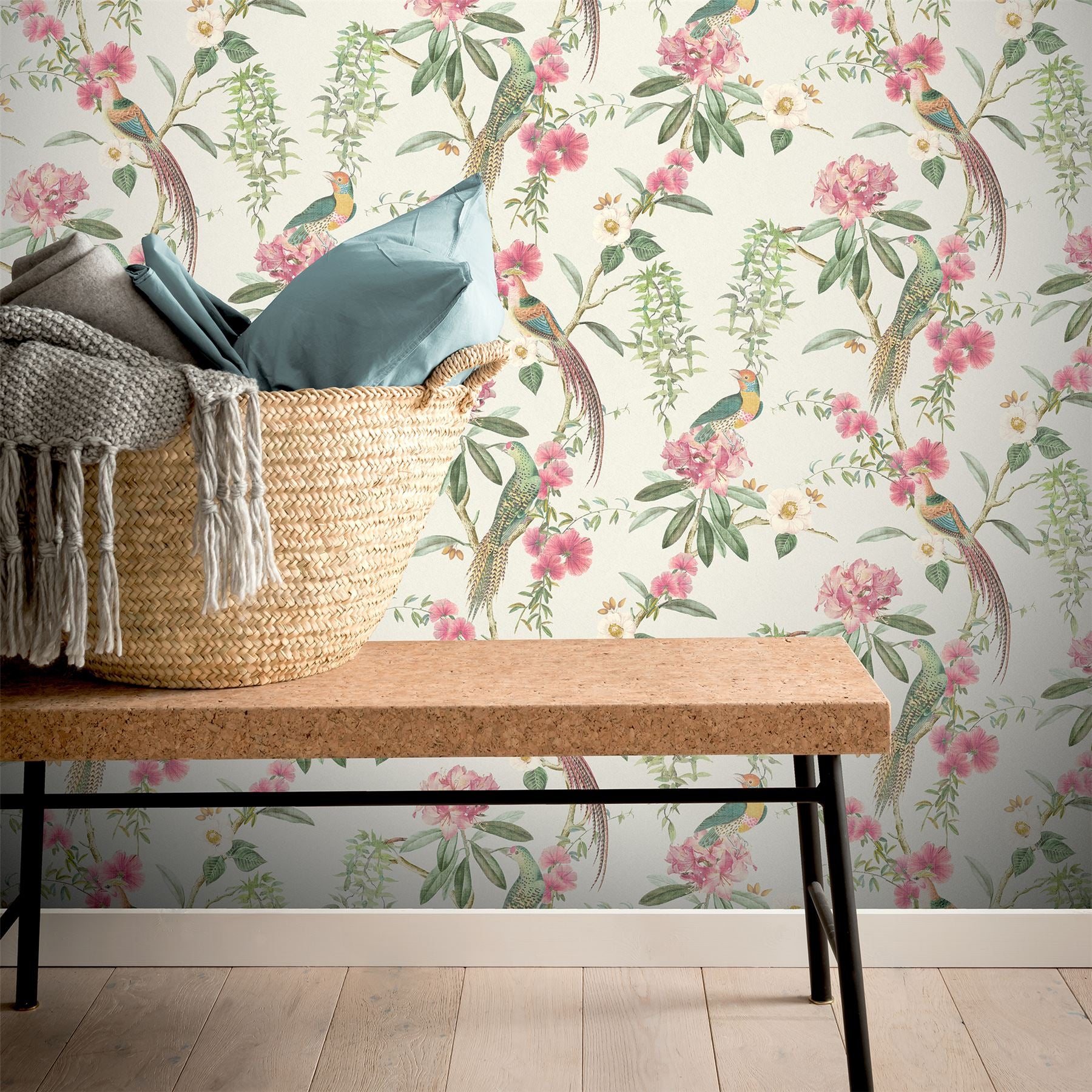 Exotic Garden Pink Green Wallpaper