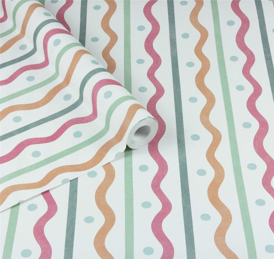 Squiggle Stripe Pink Multi Wallpaper