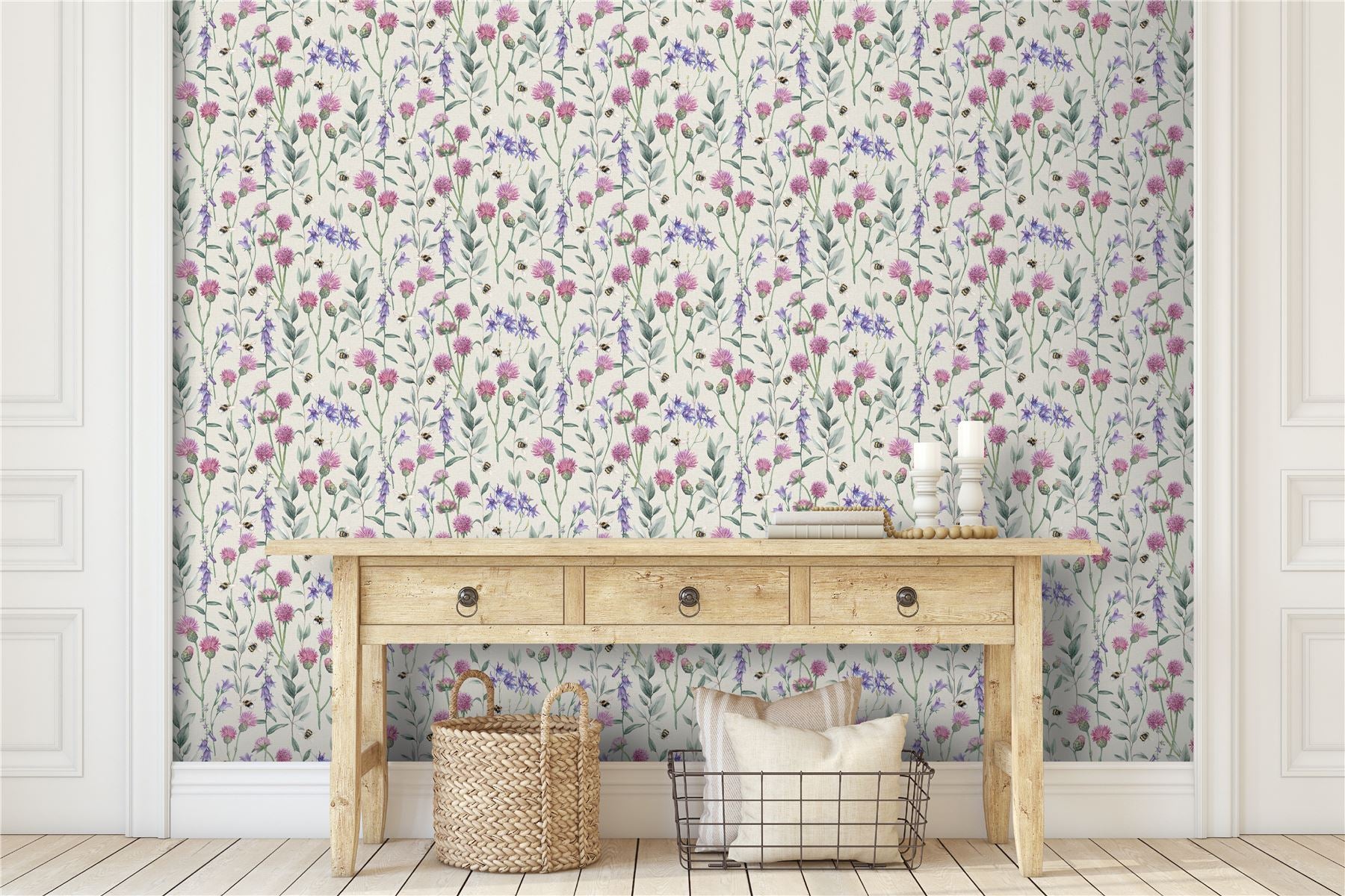 Bumblebee Meadow Neutral Wallpaper