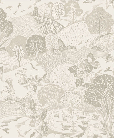 Country Landscape Neutral Wallpaper