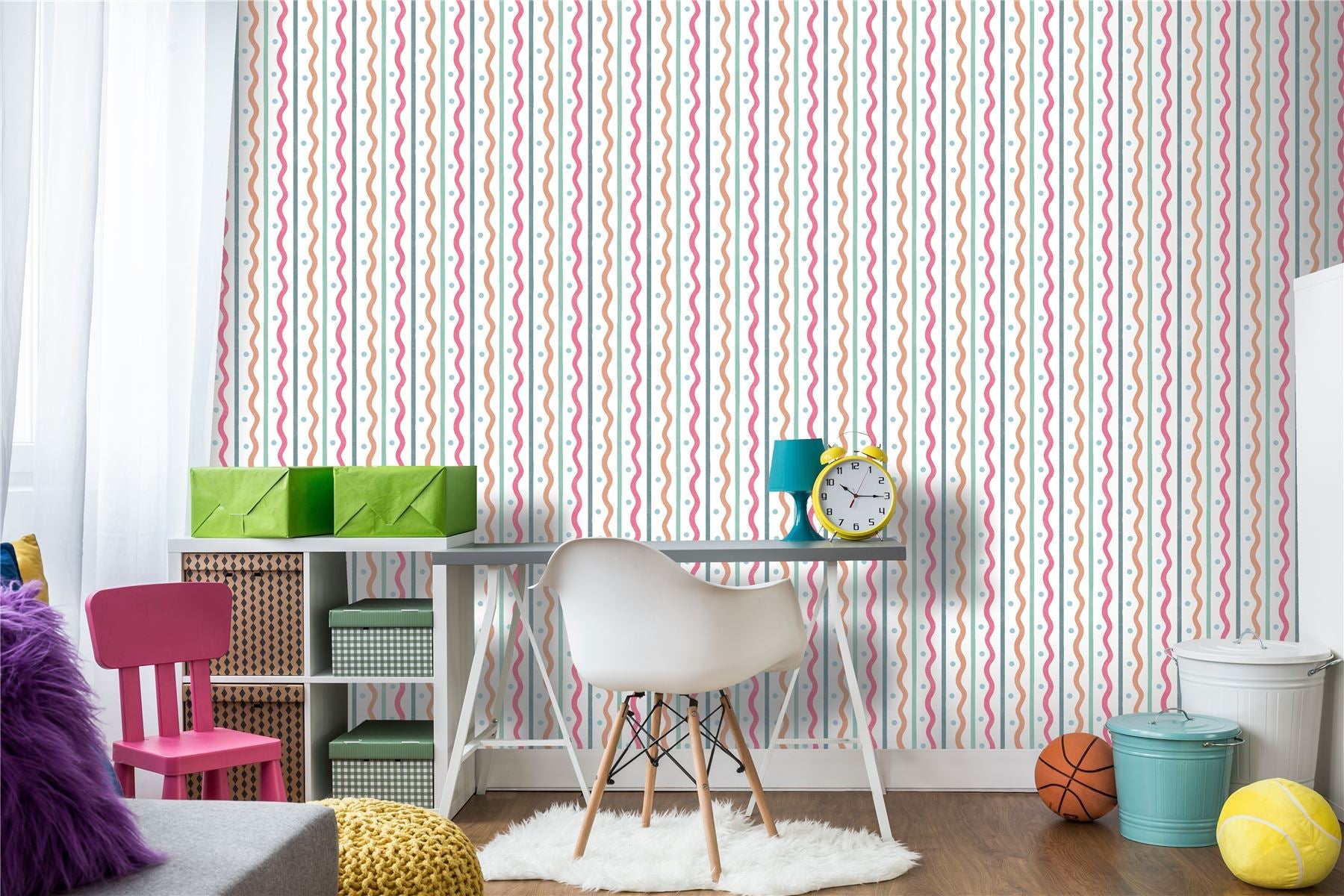 Squiggle Stripe Pink Multi Wallpaper