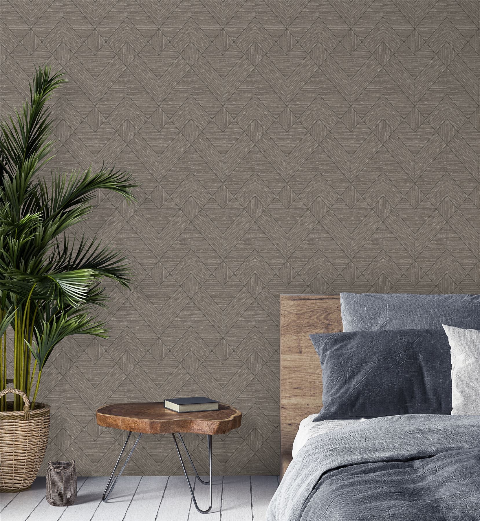 Wood Grain Geo Charcoal / Gold Wallpaper