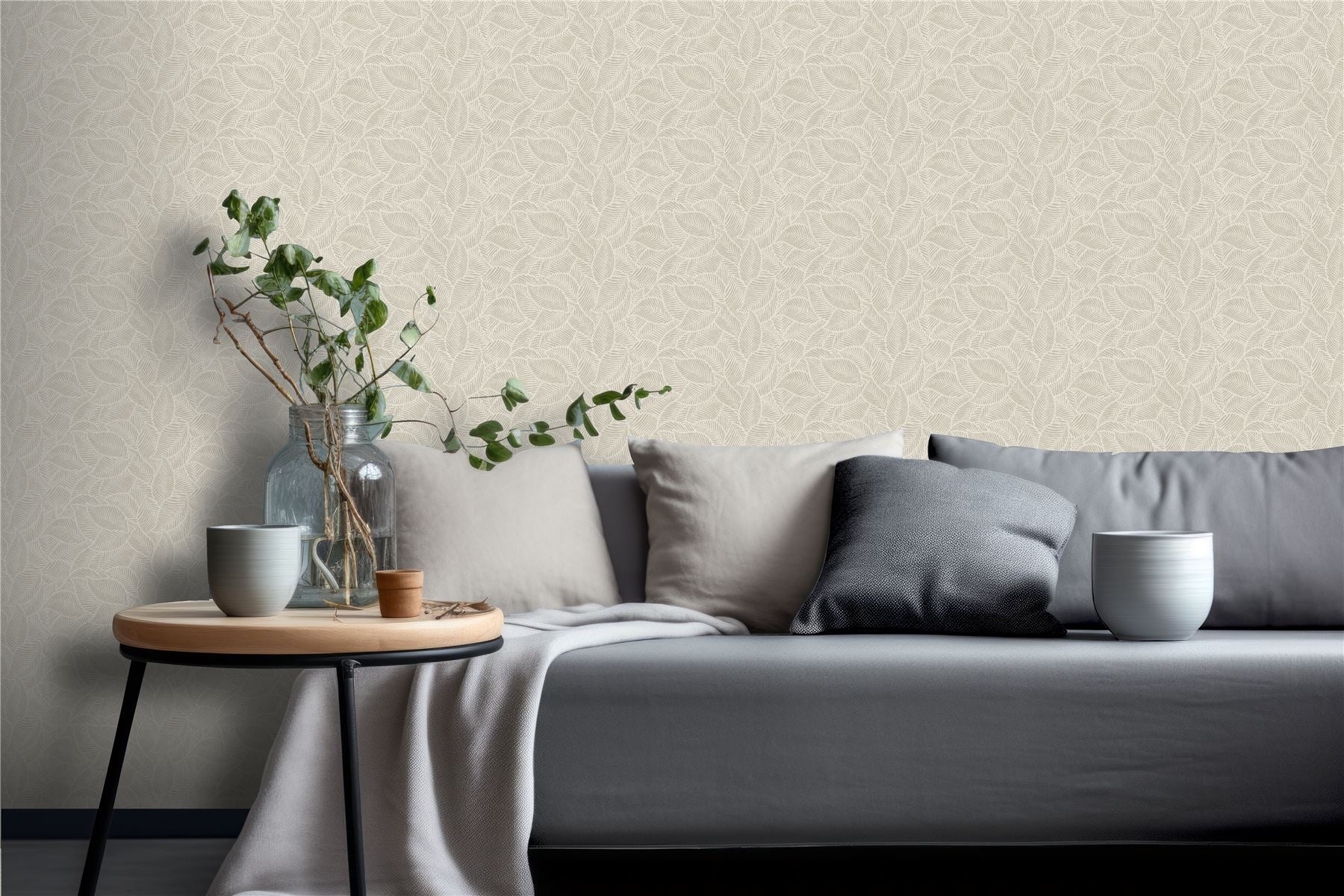 Leaf Print Neutral Wallpaper