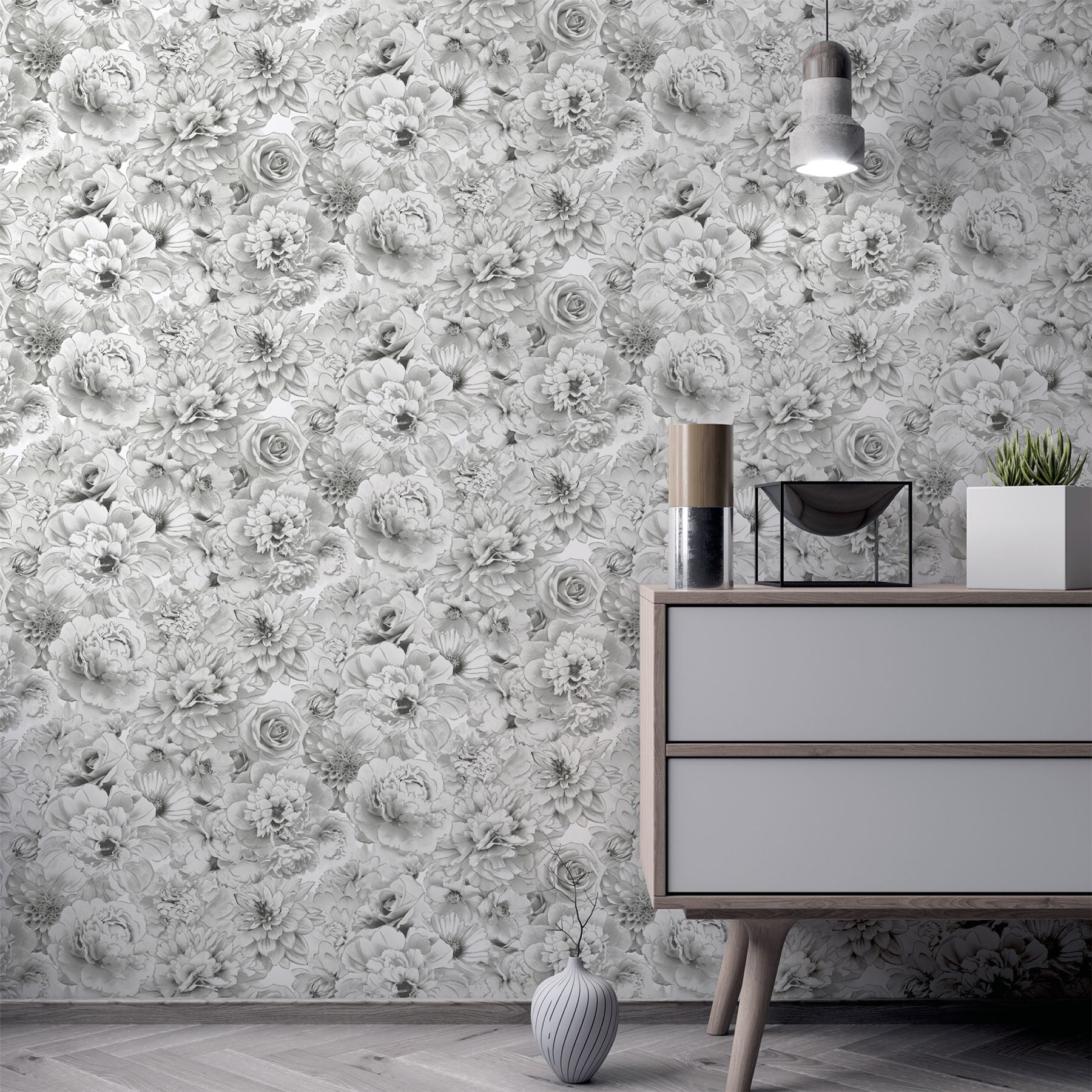 Glitter Bloom Silver Wallpaper sw12