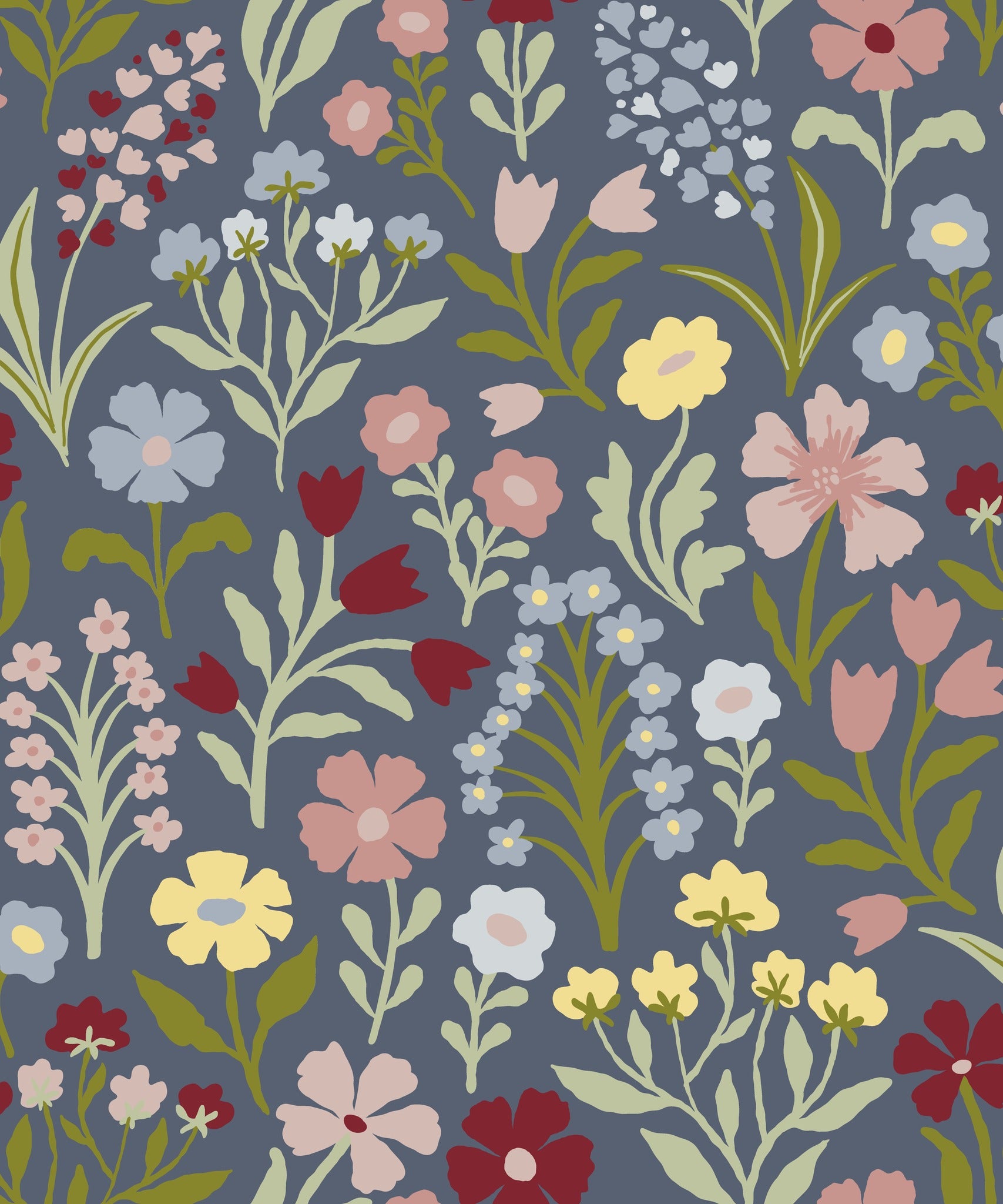 Pretty Meadow Blue & Green Wallpaper