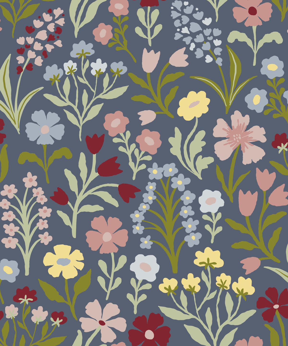 Pretty Meadow Blue & Green Wallpaper