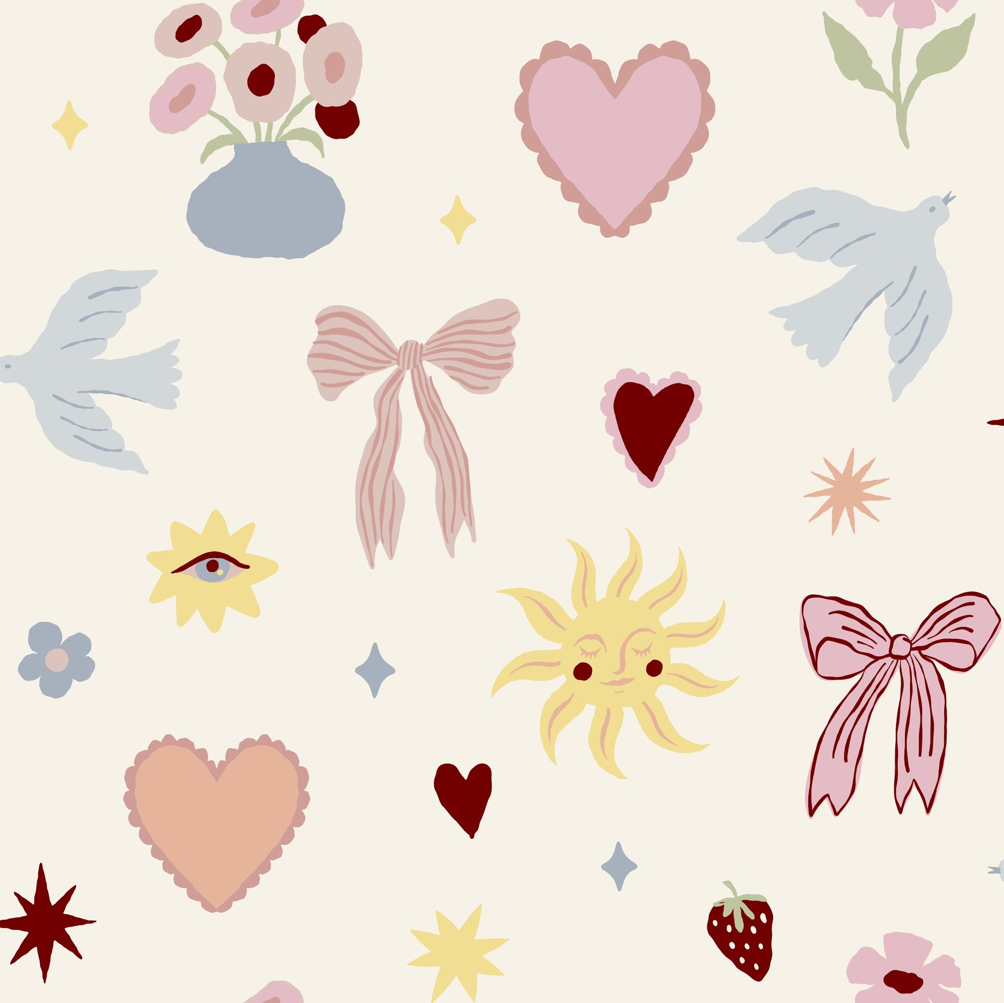 Hearts & Ribbons Multi Walpaper