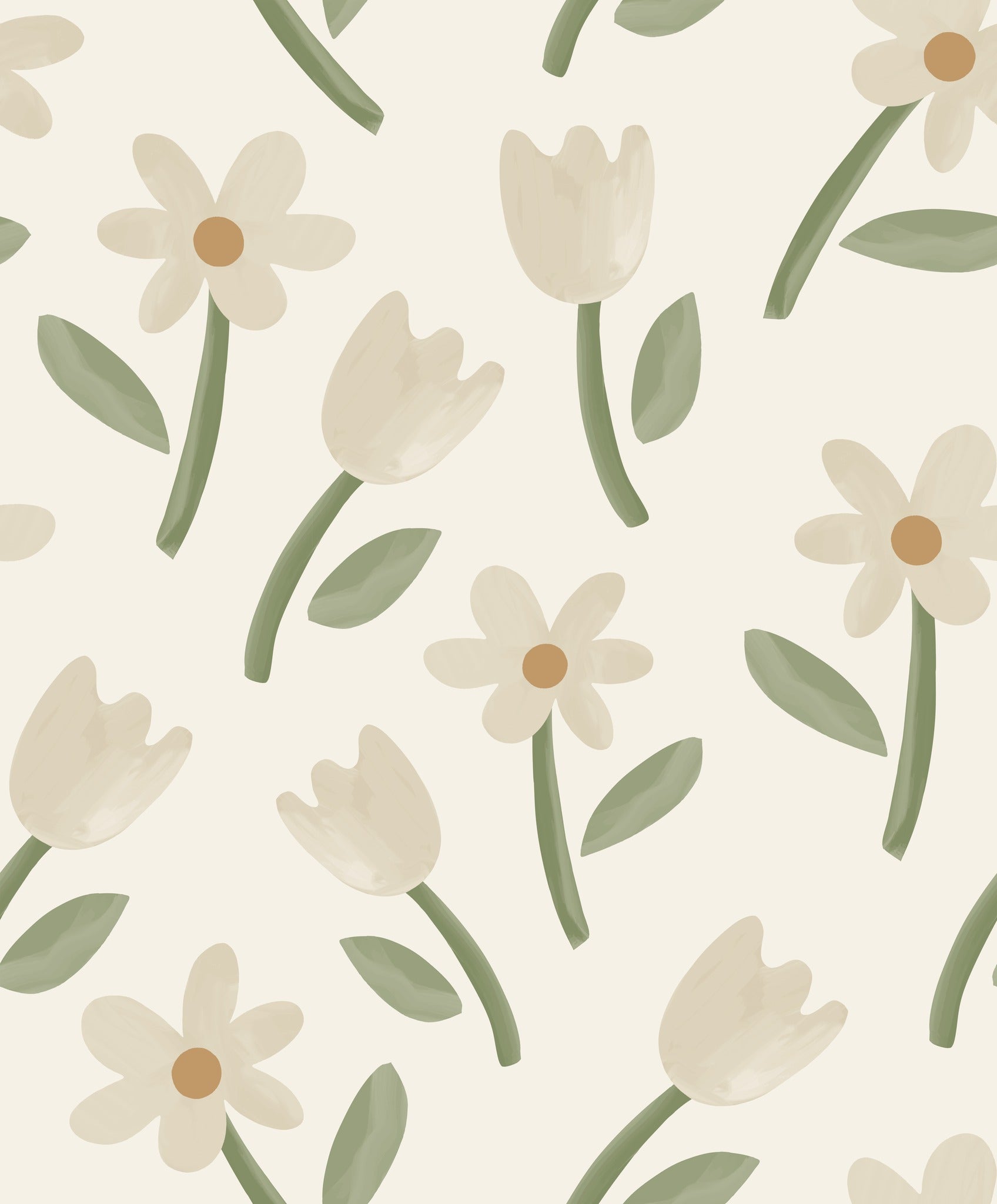 Spring Cascade Cream & Sage Green Wallpaper