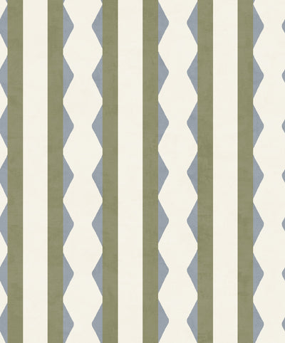 Inca Stripe Olive Green & Blue Wallpaper