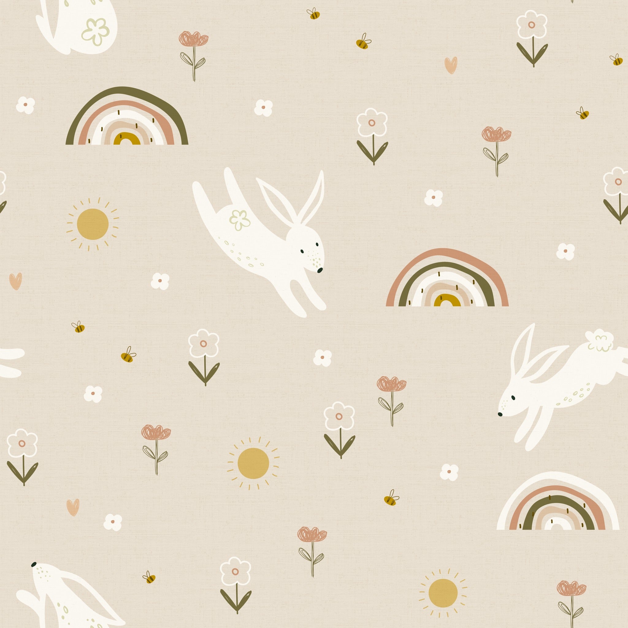 Bunny Hop Beige Wallpaper