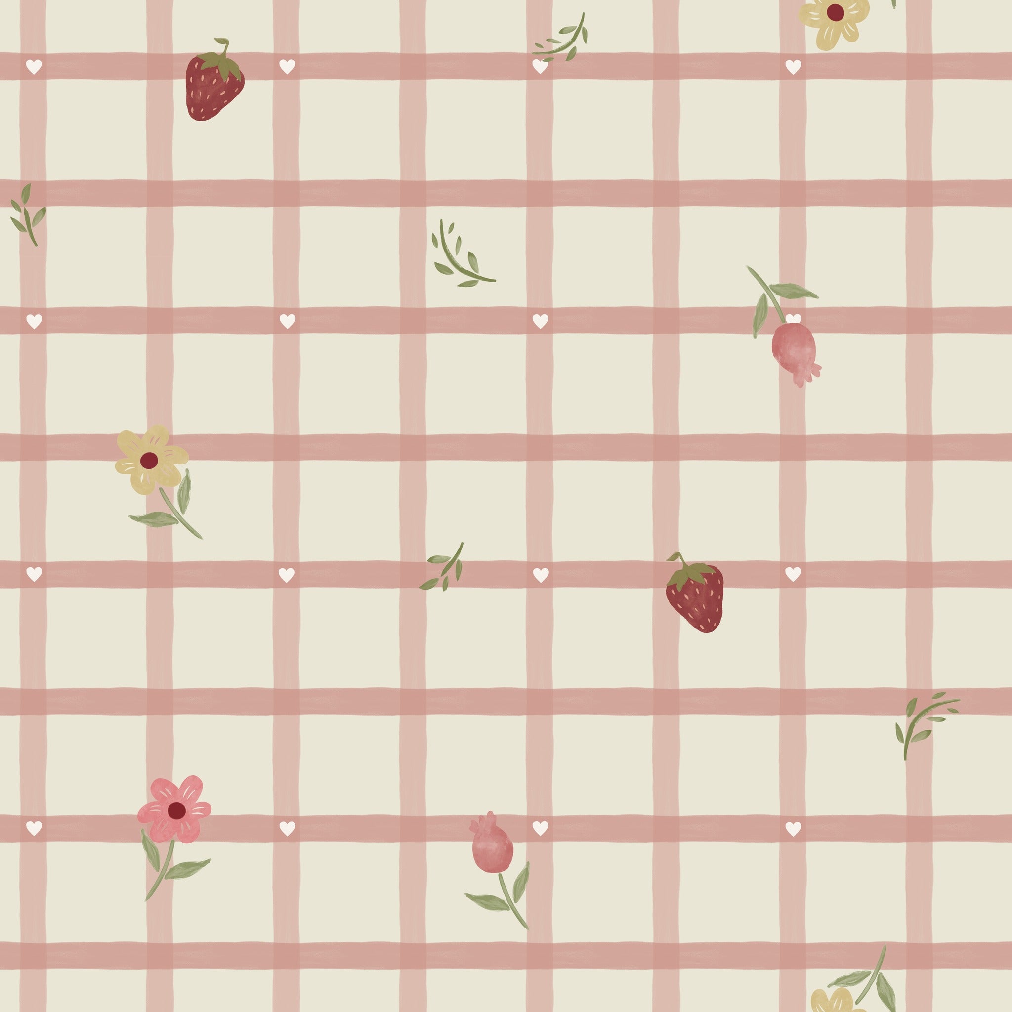 Fruits and Florals Pink & Cream Wallpaper