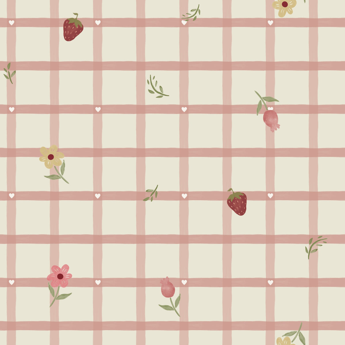 Fruits and Florals Pink & Cream Wallpaper