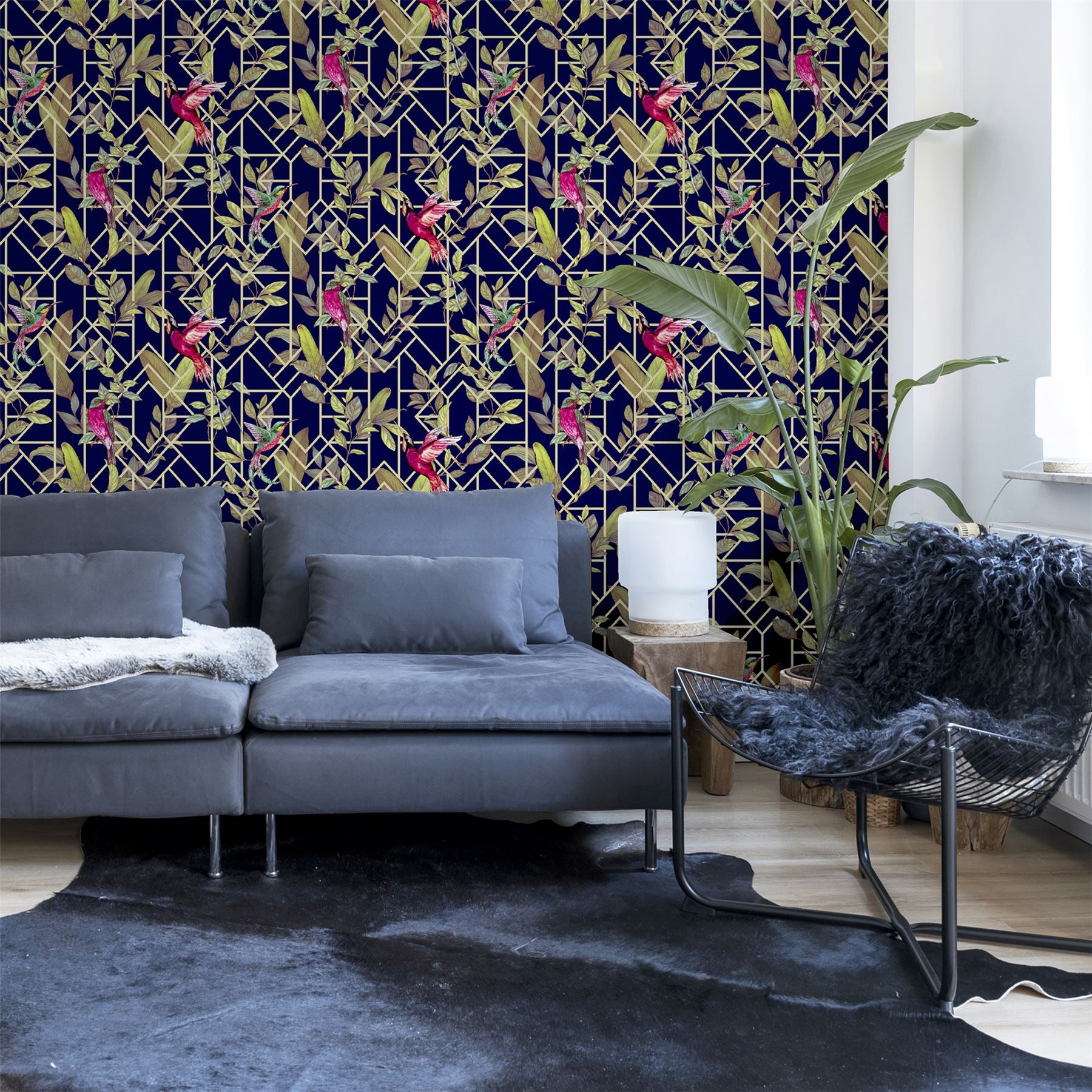 Deco Tropical Navy/Gold Wallpaper sw12